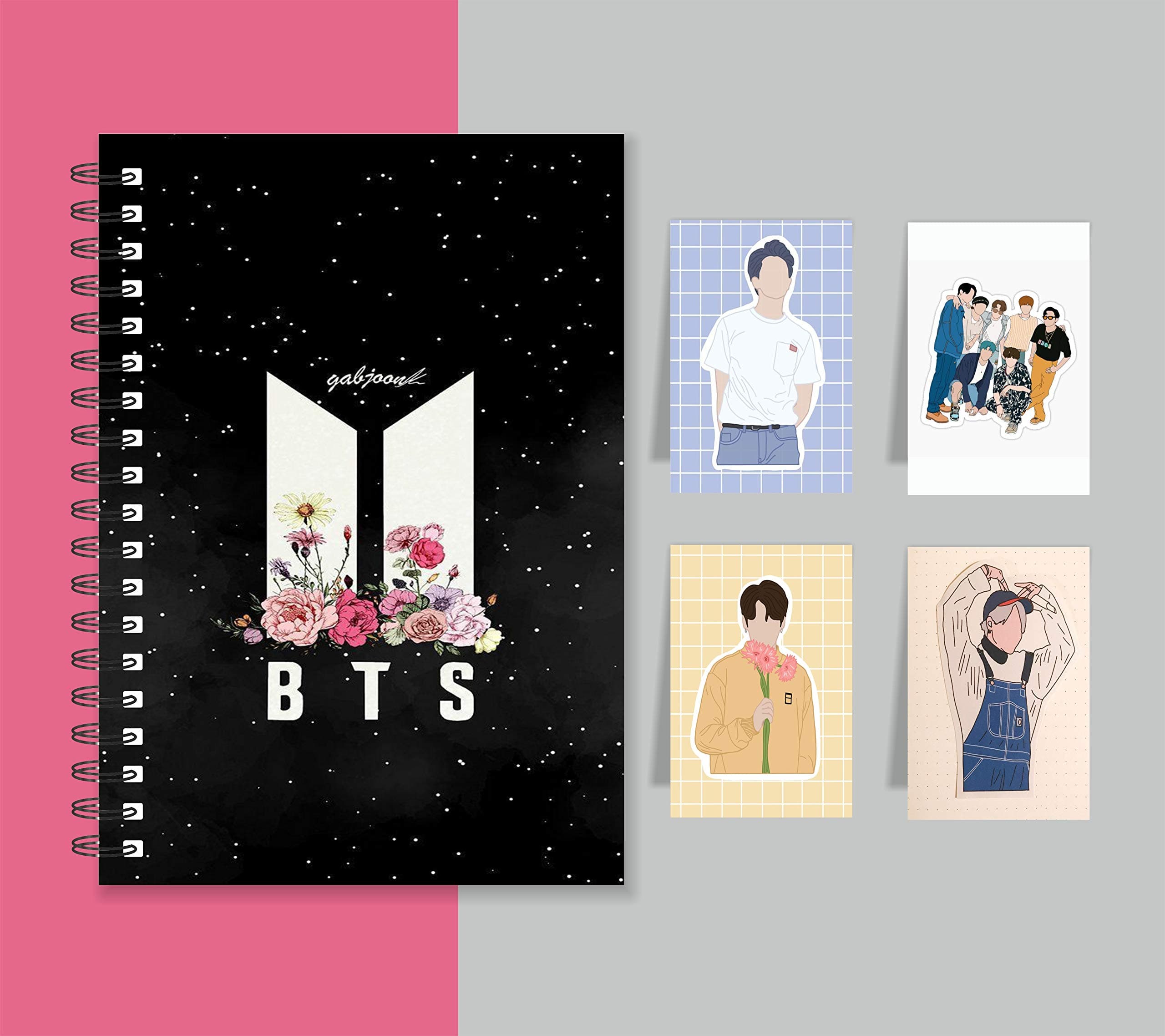 MACRO HEARTBEAT BANGTAN BOYS GIFT SET (DIARY + SET OF 4 MAGNETIC BOOKMARKS) | OFFICIAL LICENSED BTS MERCH FOR BTS LOVERS (BLACK SET)