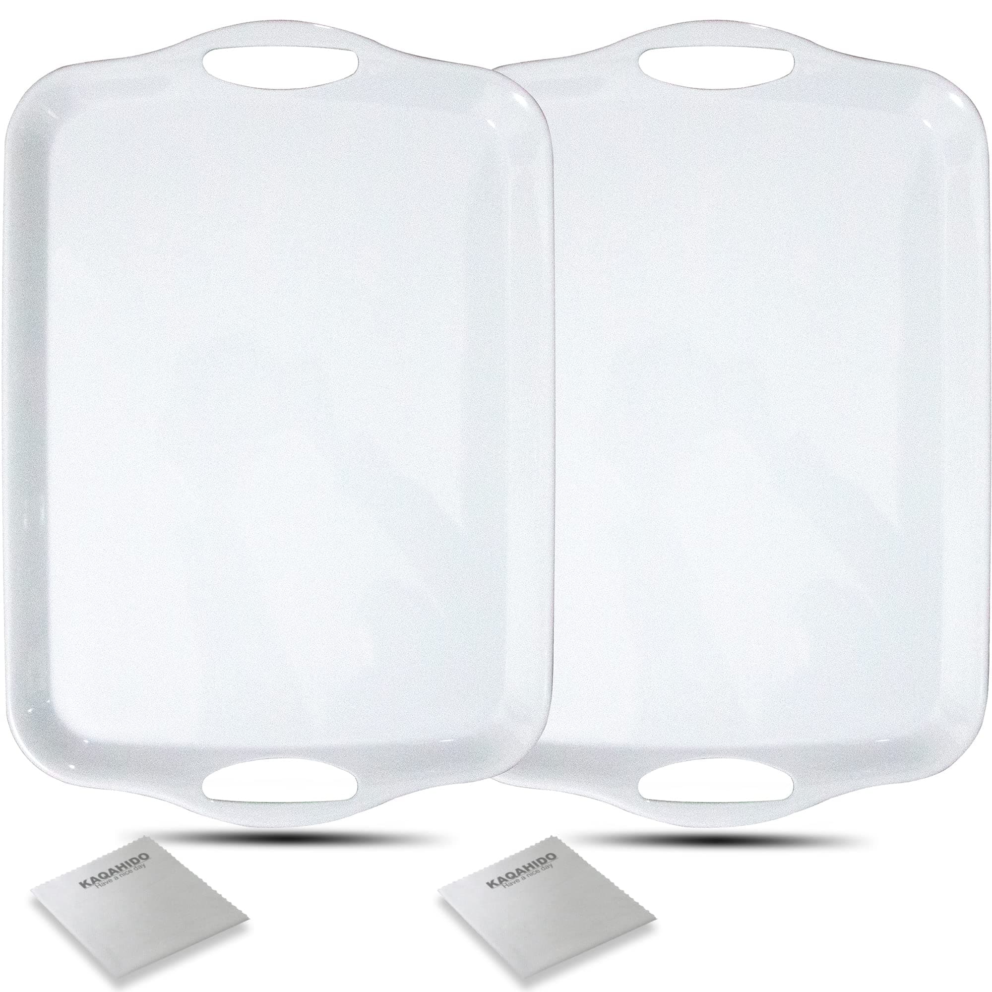 KAQAHIDO Large Melamine Serving Trays for Eating, 17.5’’ x 12’’ Serve Platter for Appetizer, Charcuterie, Food, Snack, Cupcakes, Dessert, BPA-Free, Dishwasher Safe Tray, Set of 2, White