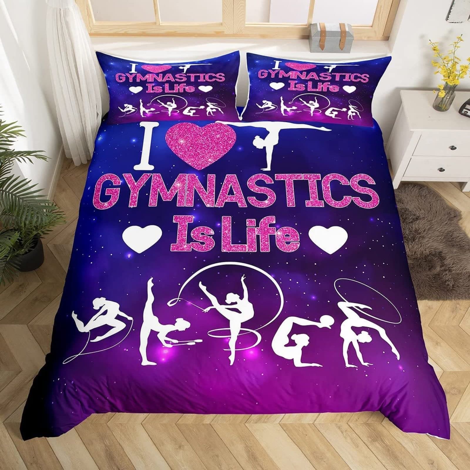 JOGAMA 3D Gymnastics Single Duvet Cover Set, Dancing Girl Bedding Sets, Soft Microfibre Gymnastics Quilt Cover 135x200 cm and 2 Pillowcases 50x75 cm