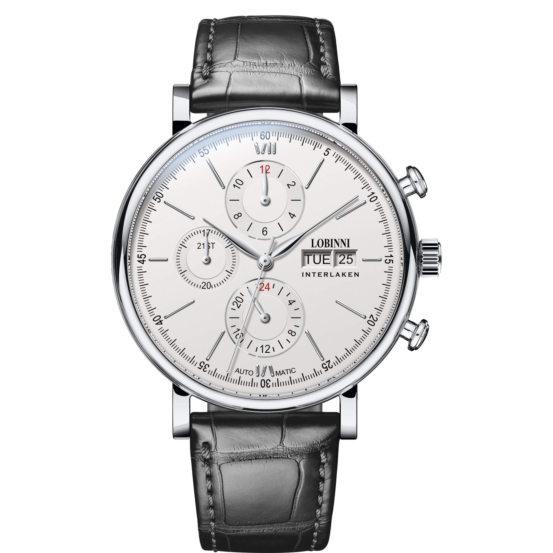 LOBINNI Mens 50M Waterproof Business Triple Windows Automatic Mechanical Dress Wrist Watch with Week,Date,Month