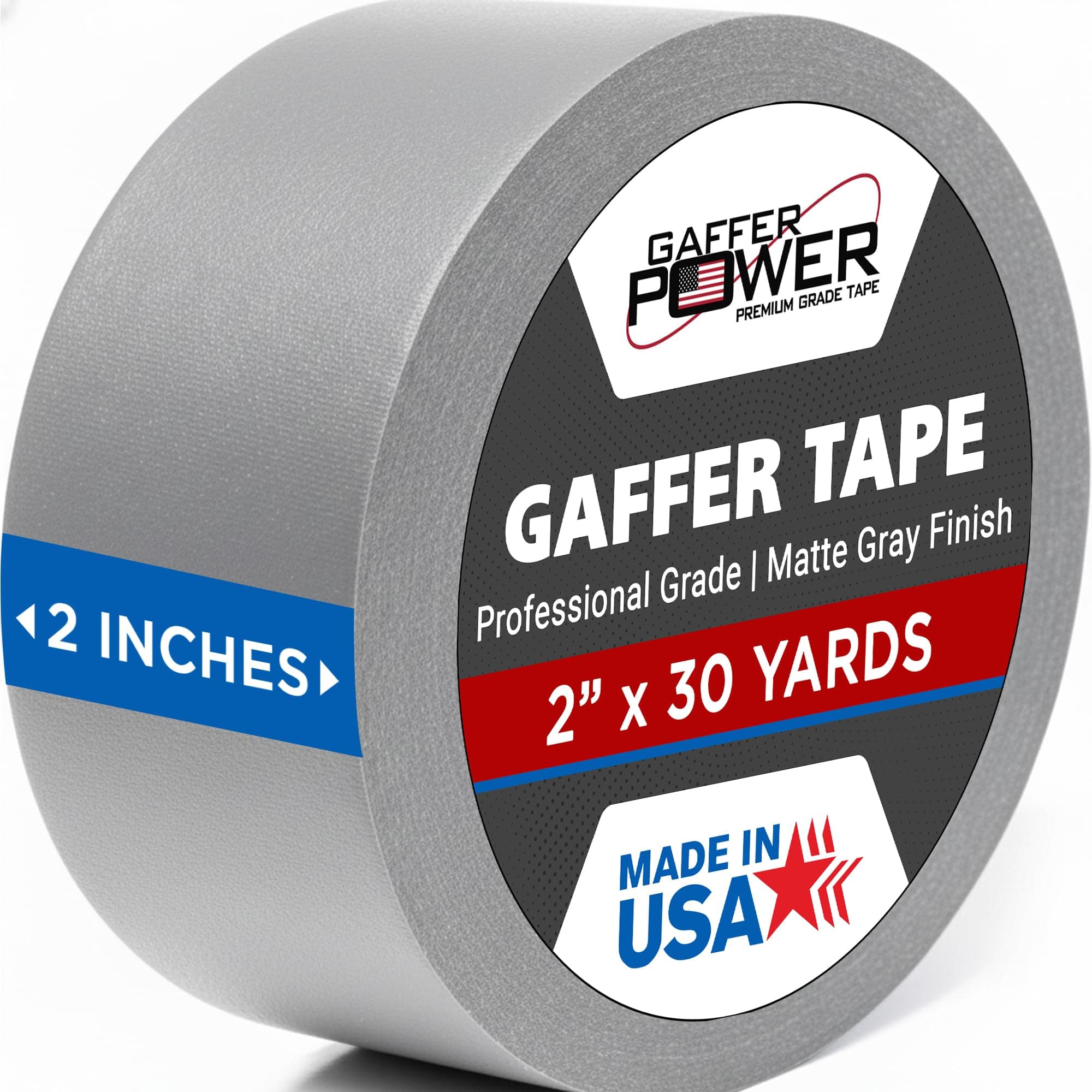 Gaffer Power Proudly Made in The USA, Real Professional Grade Gaffer Tape, Heavy Duty Gaffers Tape, Non-Reflective, Multipurpose. 2 Inches x 30 Yards, Grey