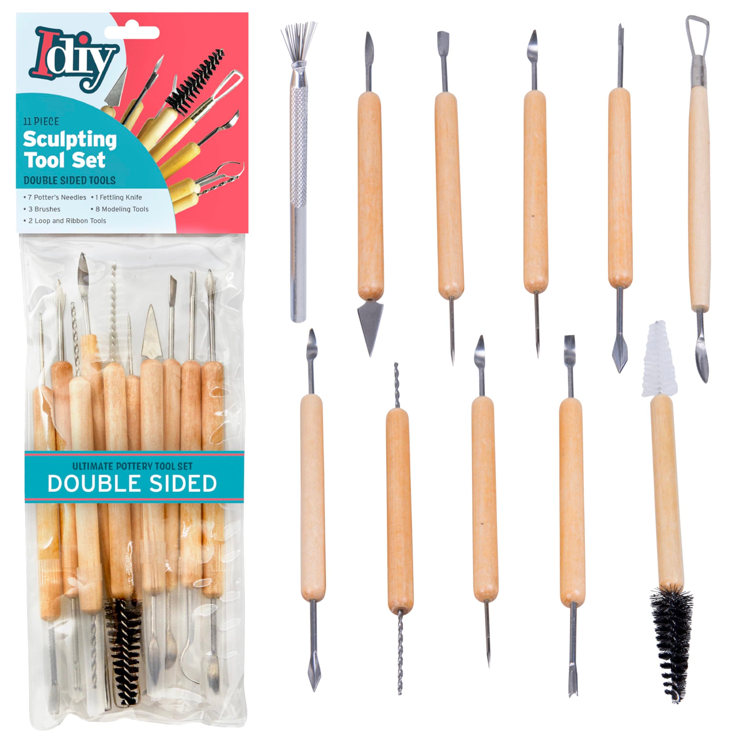 Clay Sculpting Tool Kit - 21 Tip Double Sided, 11pc Beginner Pottery Tool Set for Clay, Wood Carving, Ceramic Arts & Crafts, Molding, Modeling, Shaping - Great Holiday Xmas Gift & Stocking Stuffer