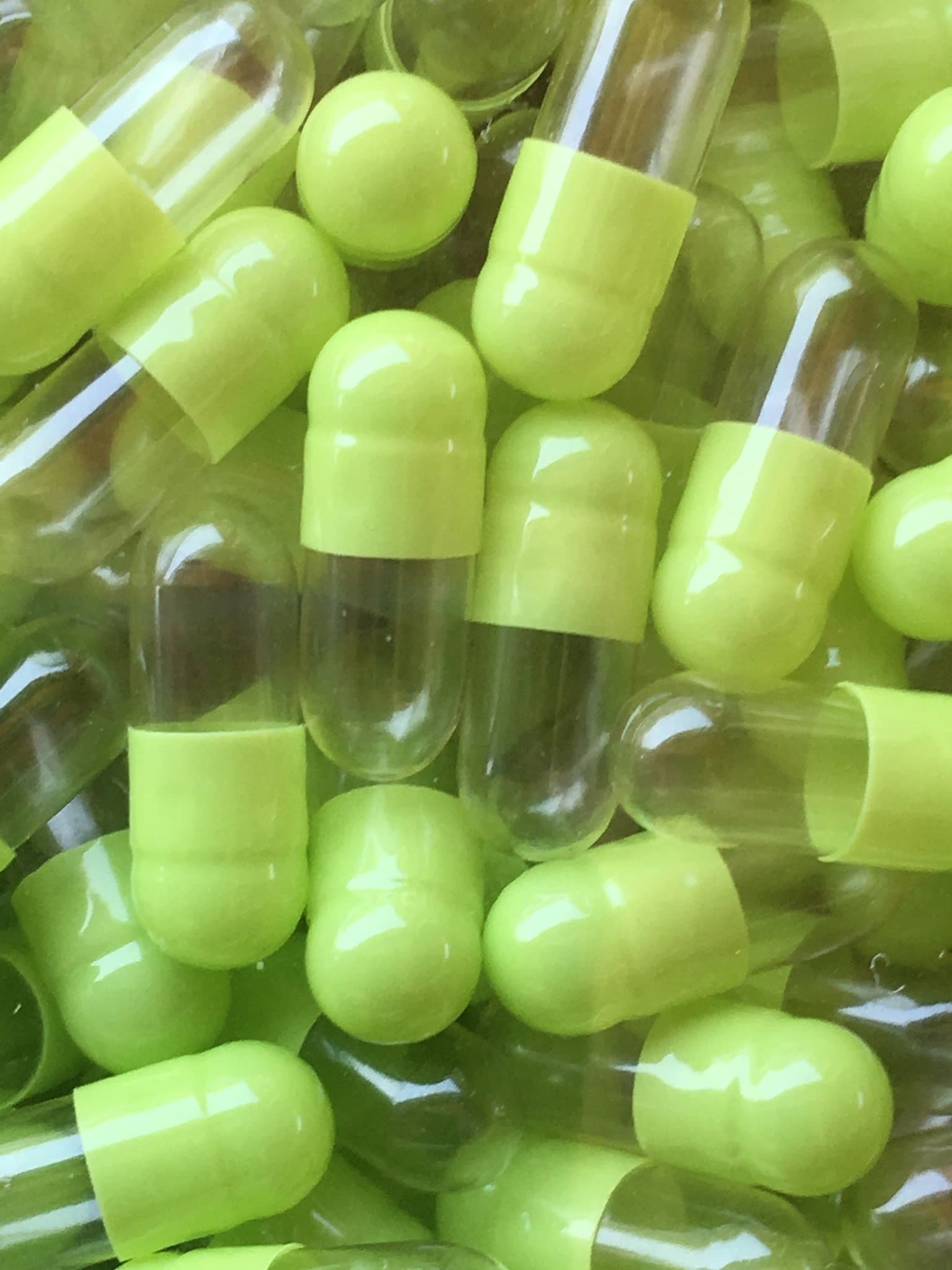 Empty Gelatin Capsules Size 5 Green Yellow neon/Clear (100)