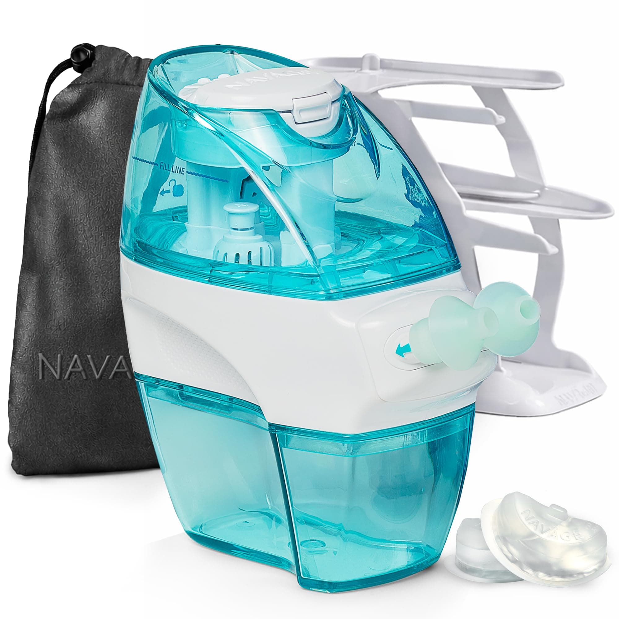 Navage® Nasal Irrigation System Deluxe Bundle, Nose Cleaner for Congestion Relief w/ 30 SaltPods, Storage Caddy, Black Travel Bag & Batteries ($137 Value). Sinus Rinse for Clinically Proven Benefits
