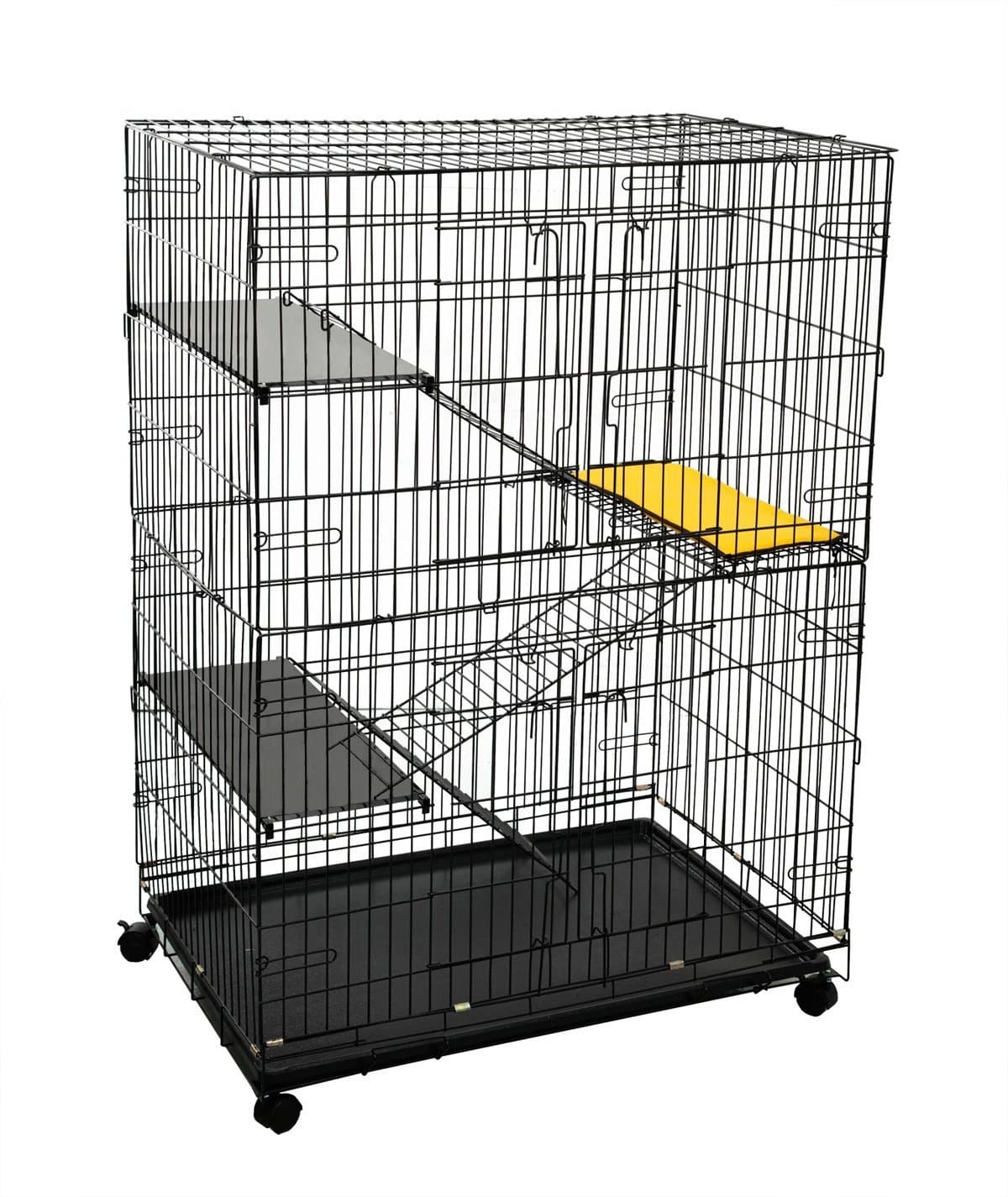 4-Tier Cat Playpen Home Cage with Climbing Ladders & Rest Benches For Fun (Black)