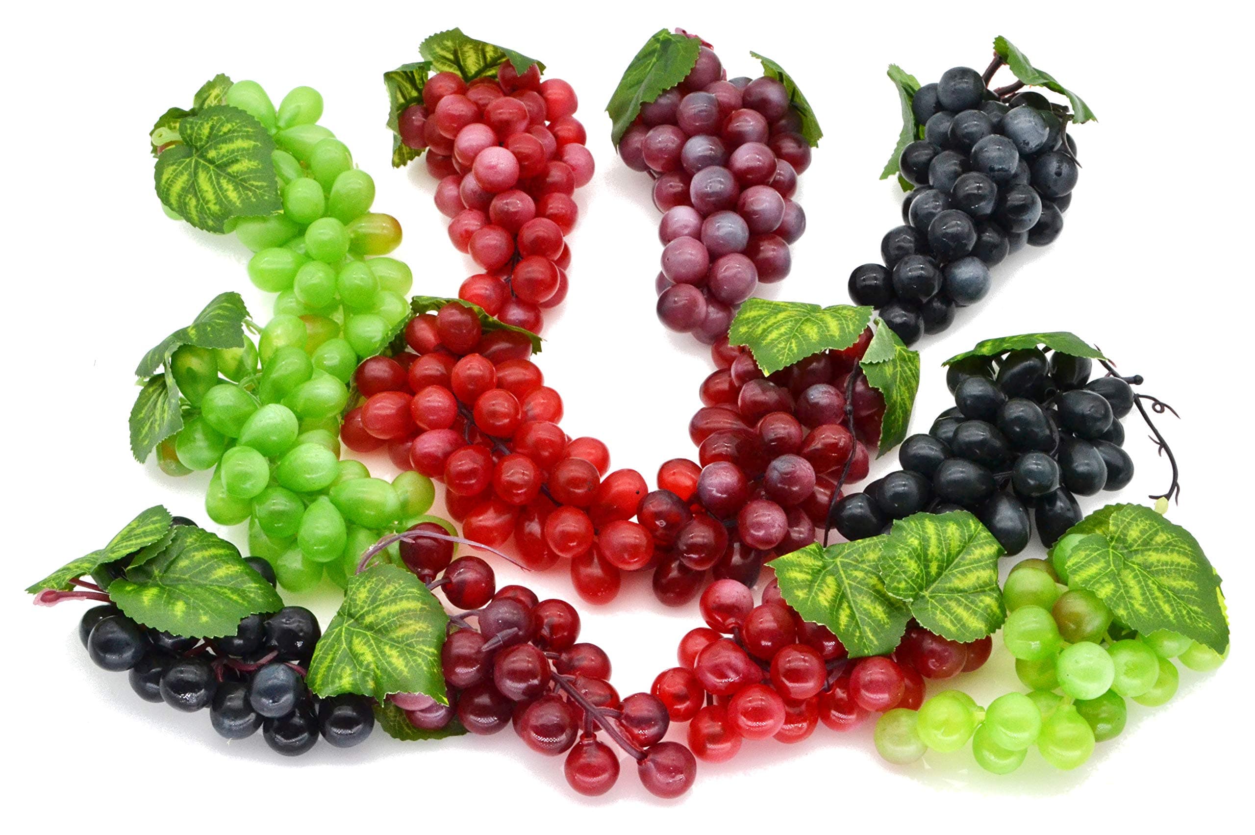JEDFORE Assorted Artificial Grapes Cluster Rubber Frosted Grape Bundles Decorative Grapes Bunches for Vintage Wedding Favor Fruit Wine Decor Faux Fruit Props (Black, Red, Green, Purple - 12 Pack)