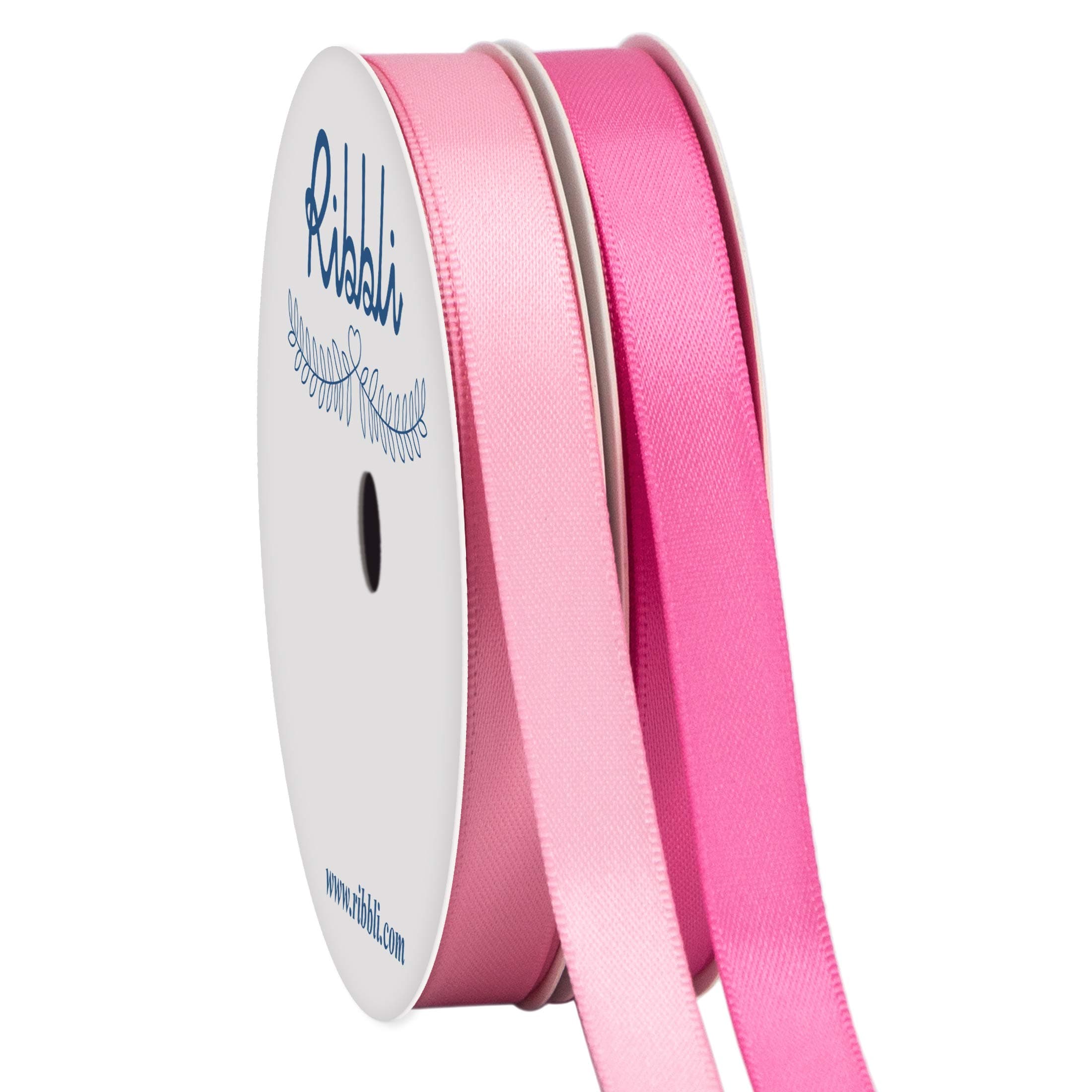 Ribbli 2 Rolls Satin Pink & Hot Pink Craft Ribbon,Total 20 Yards,(Pink 3/8-Inch x 10-Yard, Hot Pink 3/8-Inch x 10-Yard)