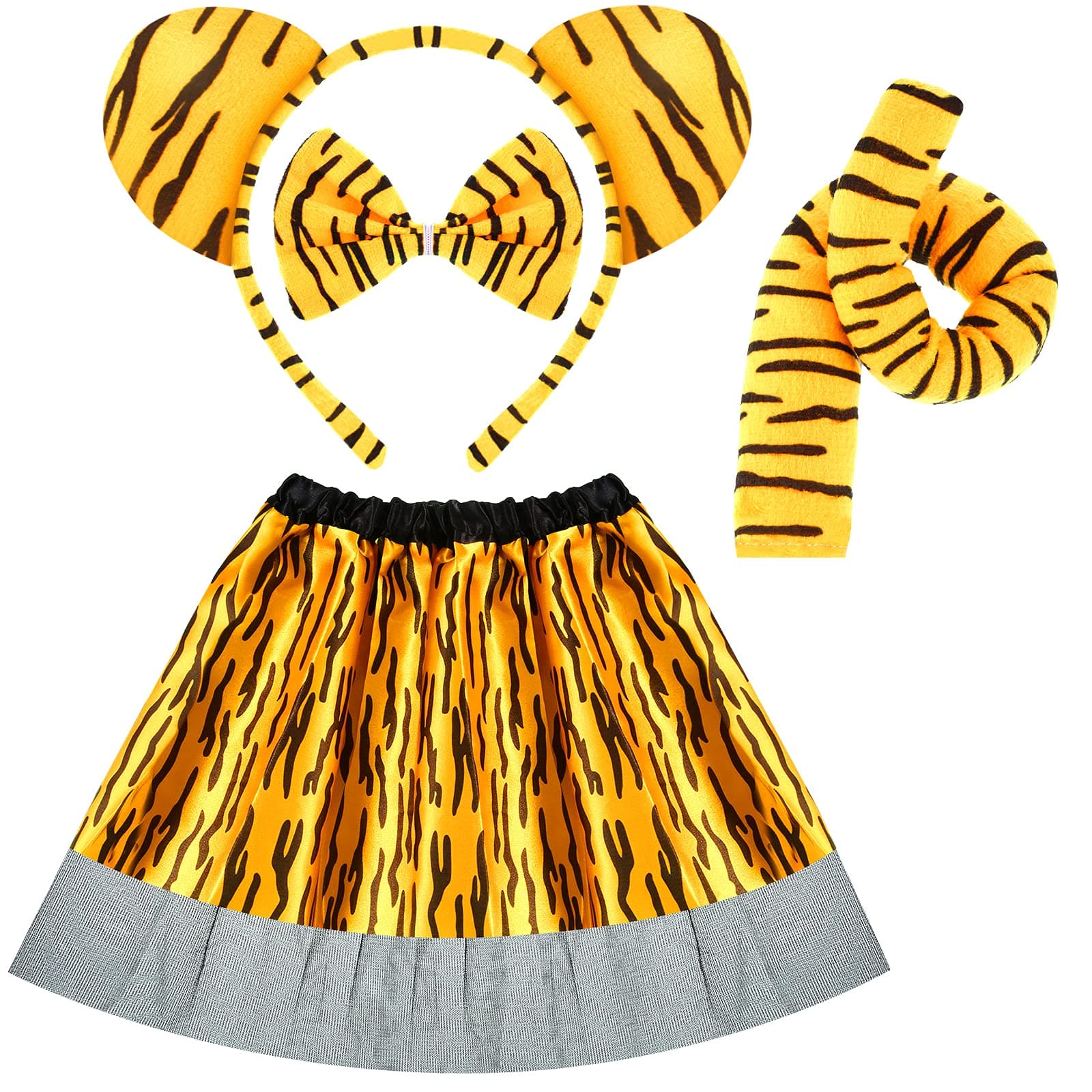 Coume4 Pieces Costume Set Include Ears Headband Bow Tie Tutu Skirt Costume Kit for Kids Dress Cosplay Party Accessories