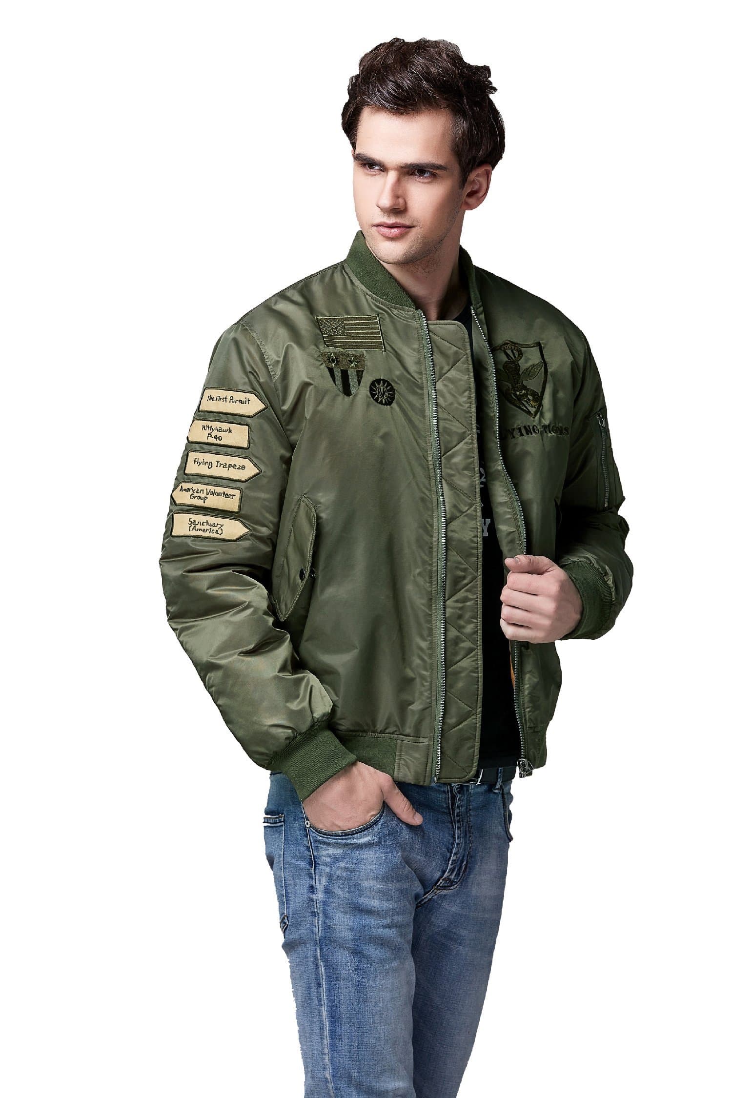 Neo-wows Men's Windbreaker Fitted Bomber Flight Jacket with embroidery patterns