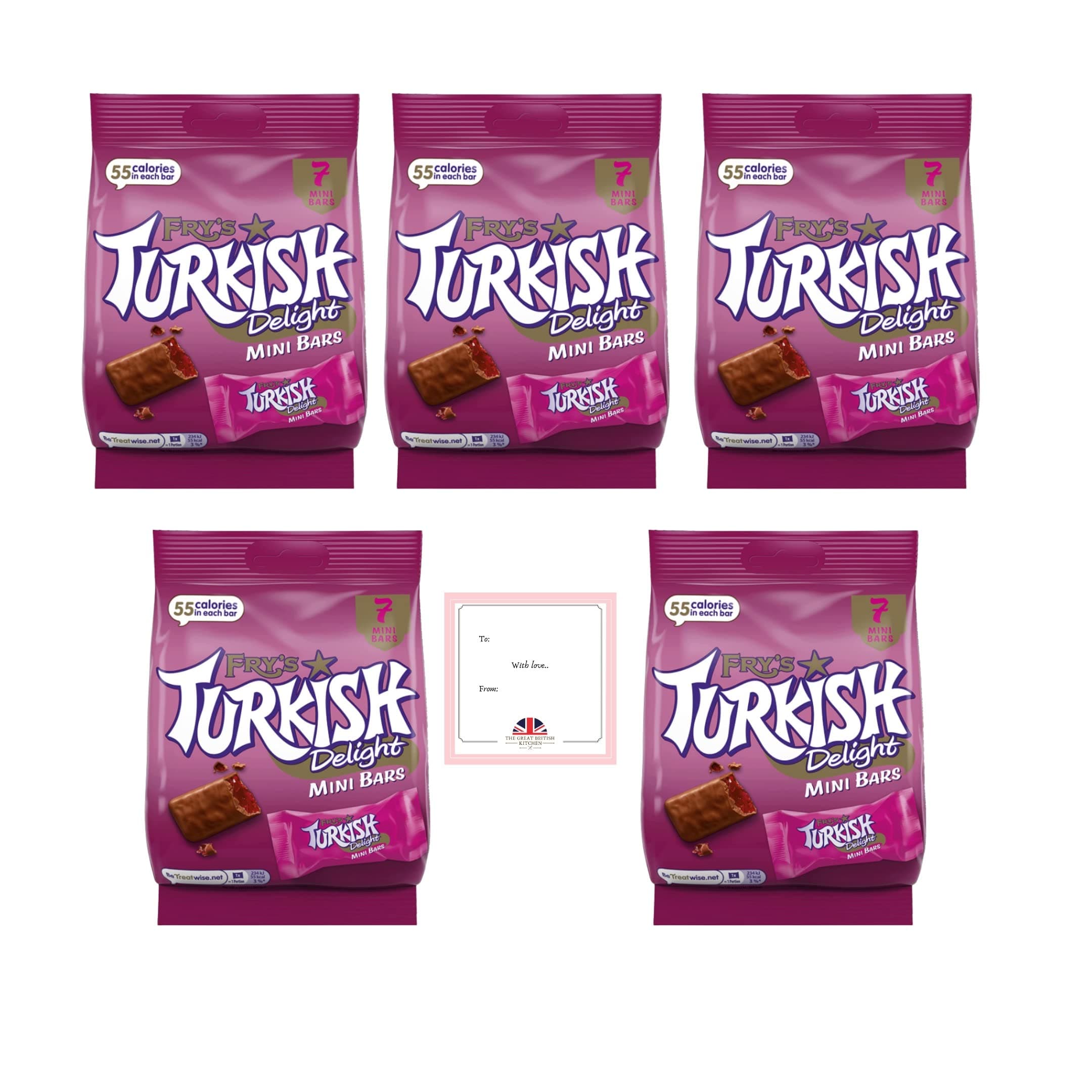 Fry's Turkish Delight Mini Chocolate Bars 105g Pack of 5 - Each pack contains 7 Frys Turkish Delight Mini Bars - Total of 35 Turkish Delight Mini Bars by TGBK - Turkish Delight Gift Box
