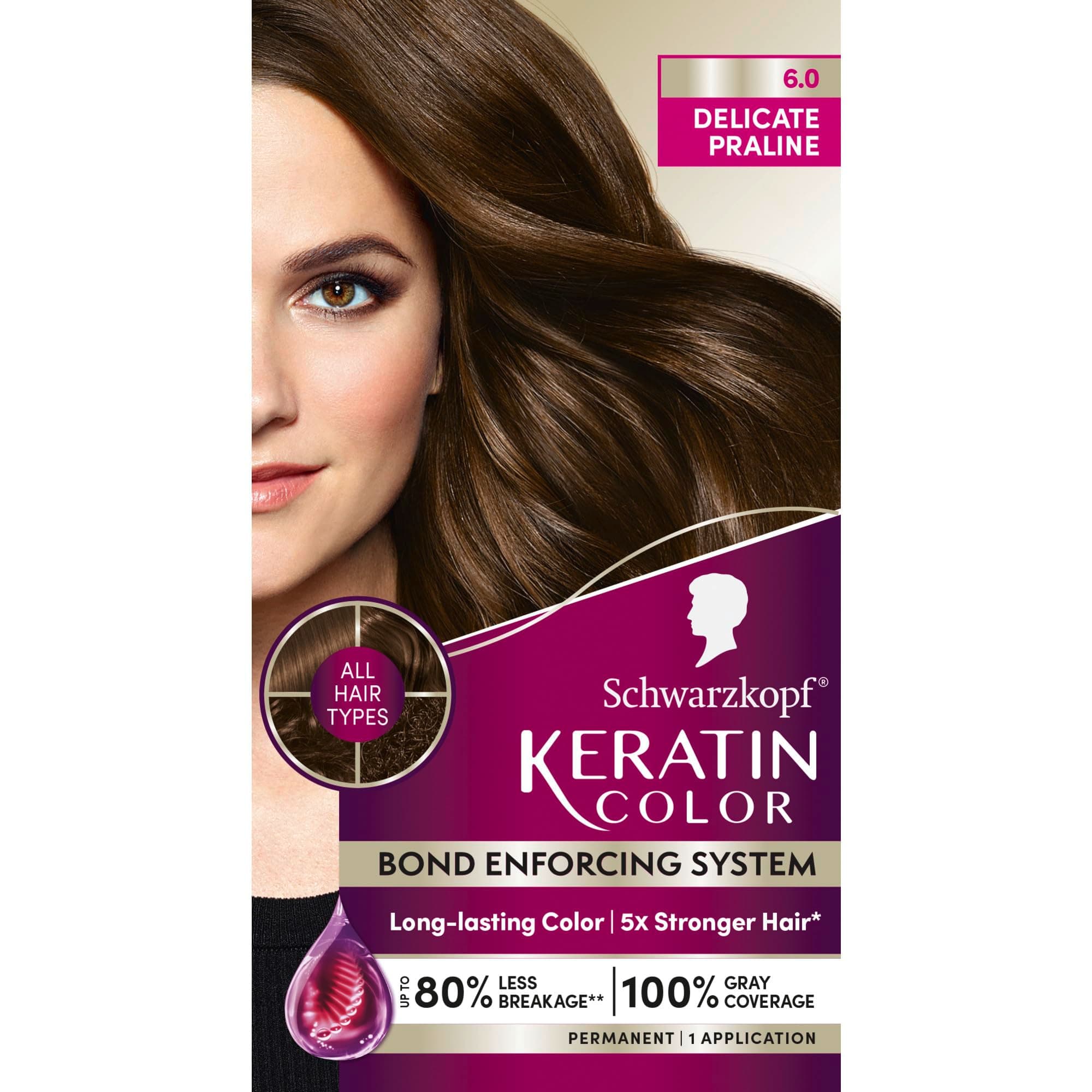 Schwarzkopf Keratin Color Anti-Age Hair Color Cream, 6.0 Delicate Praline (Packaging May Vary)