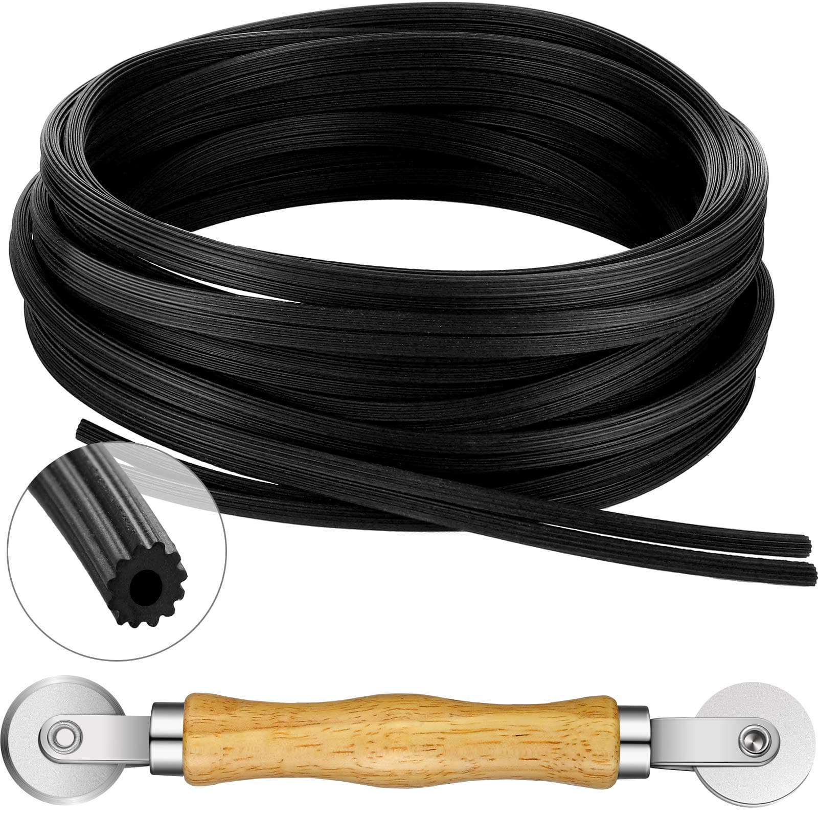 Ripeng Screen Retainer Spline Screen Rolling Tool with Wood Handle and Steel Wheels Spline Repair Roller Tool Kit for Installing Rolling Window and Door Screens (0.12 Inch x 26 Feet)