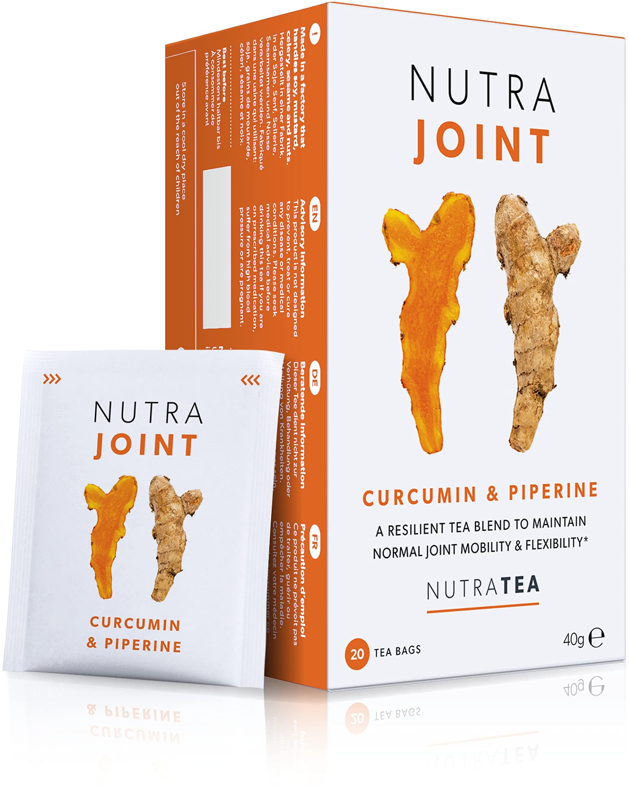 Nutra Tea NUTRAJOINT - Joint Care Tea | Joint Pain Tea - Helps Improve Joint Mobility & Flexibility. With Turmeric, Green Tea & Black Pepper - 20 Individually Wrapped Bags - Herbal Infusion (1 Pack)