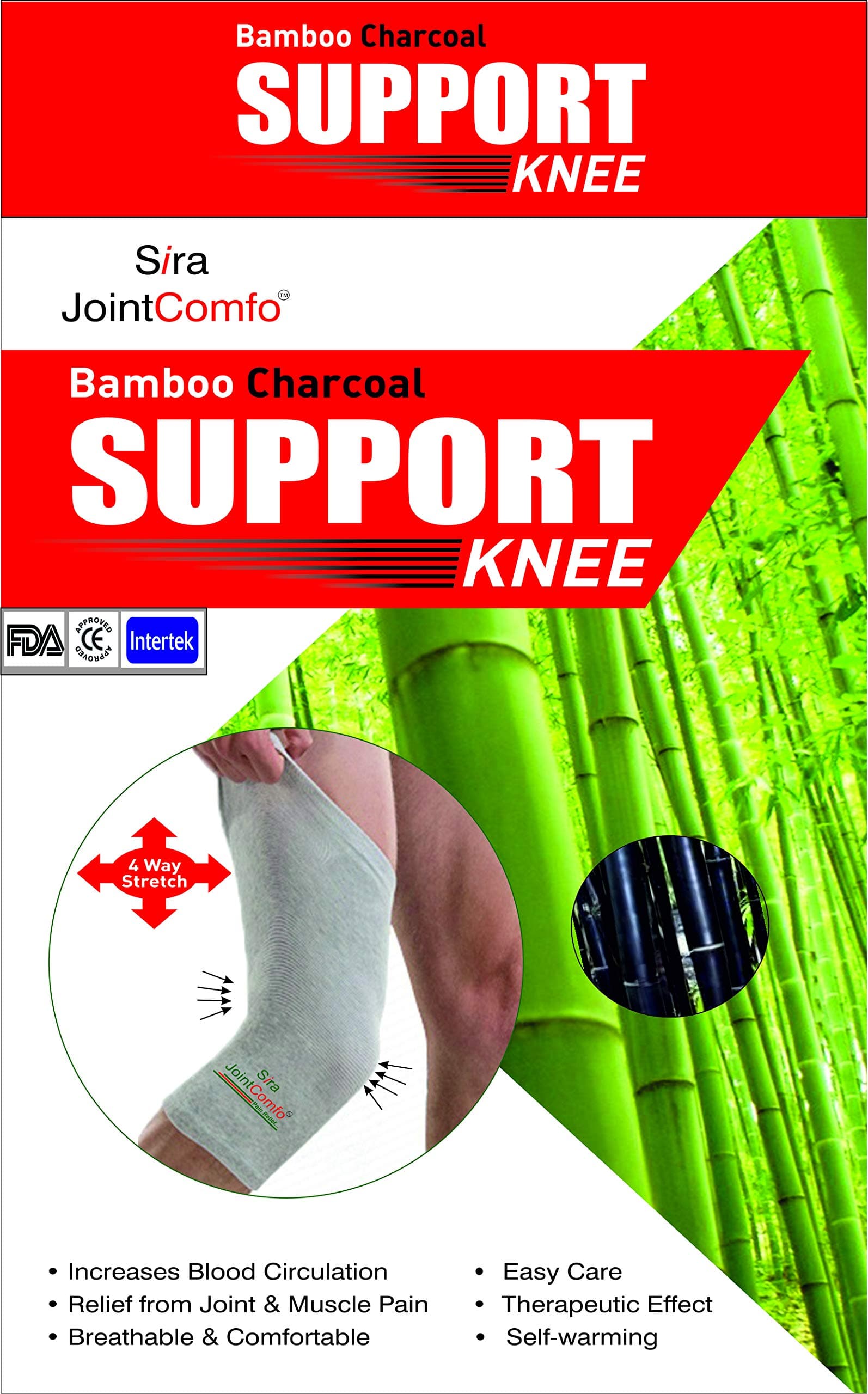 Sira Bamboo Charcoal Knee Sleeves, Pain Relief, Swelling, Muscles & Joint Pain, Running & Jogging Sleeves, Graduate Pressure Sleeves, Knee Pain Relief, Ideal for Pain Relief, Gym, Gymnastic & Sports Supports Sleeve (S, Grey)