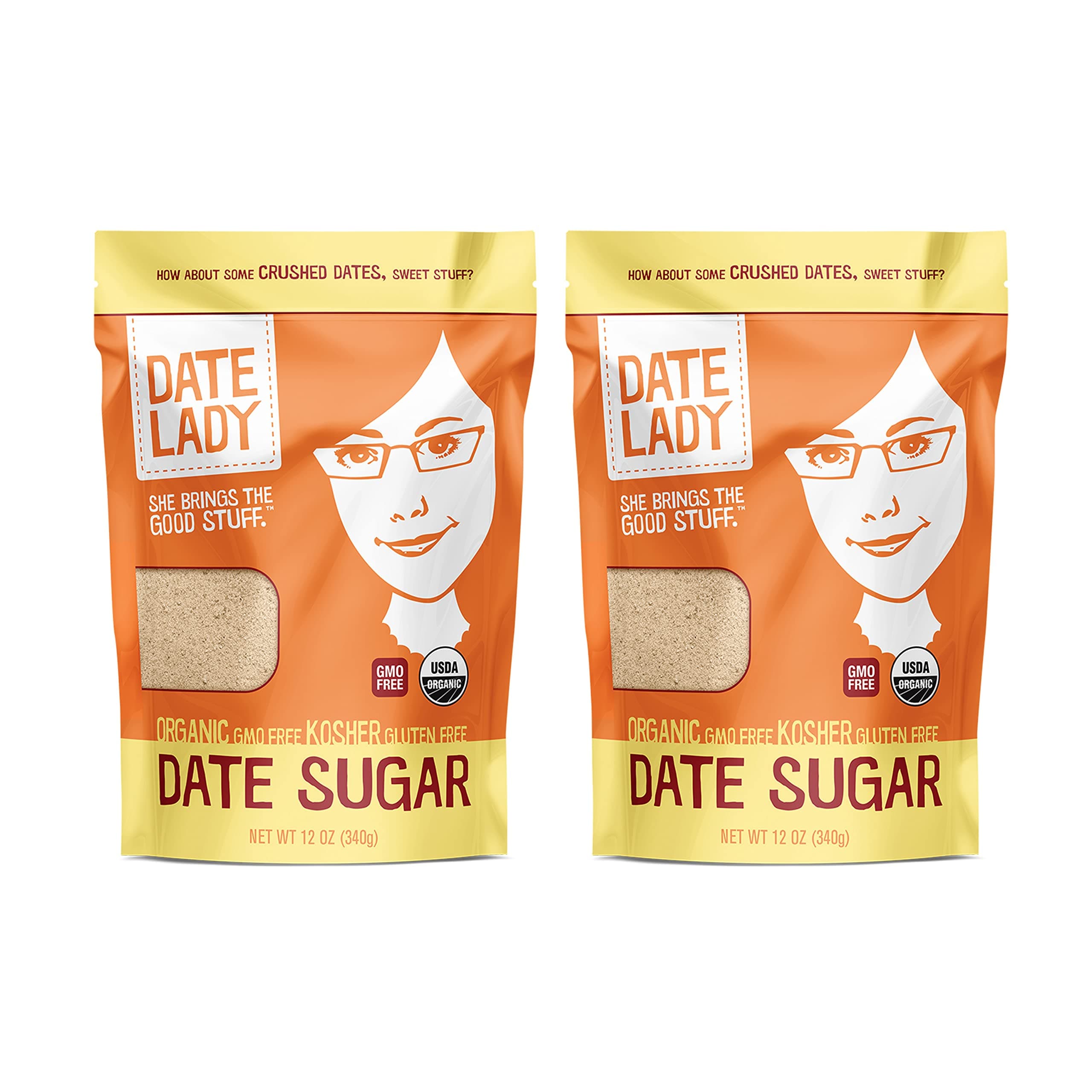Date Lady Date Sugar, (2) 12oz Bags, Organic | Vegan, Paleo, Gluten-Free & Kosher | Sugar Substitute and Alternative Sweetener for Baking | Will Not Dissolve in Your Coffee (1.5lbs Total)