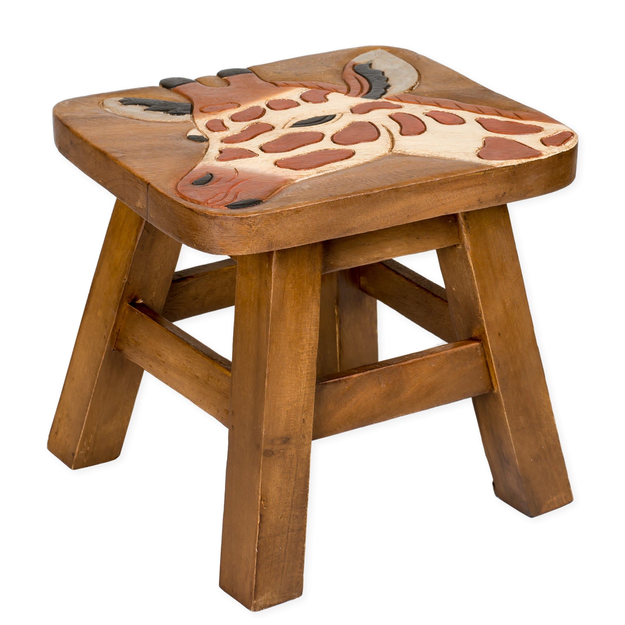 Giraffe Design Hand Carved Acacia Hardwood Decorative Short Stool