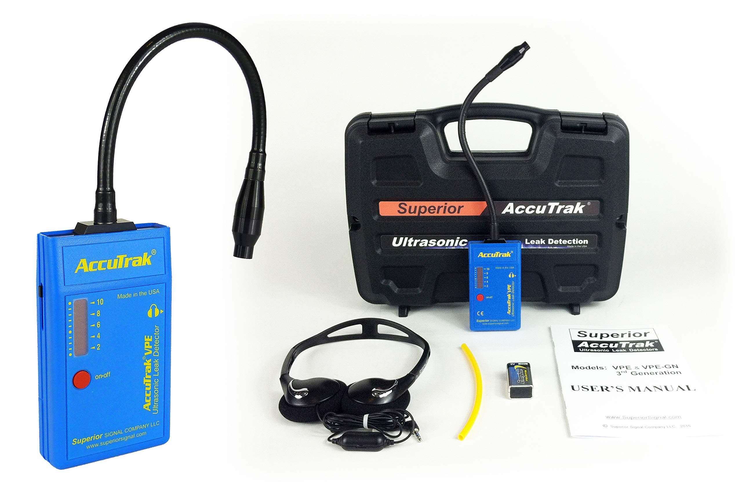 Superior AccuTrak VPE-GN Gooseneck Ultrasonic Leak Detector Standard Kit, Includes VPE Leak Detector, Headset, Battery, Hard Case, Waveguide