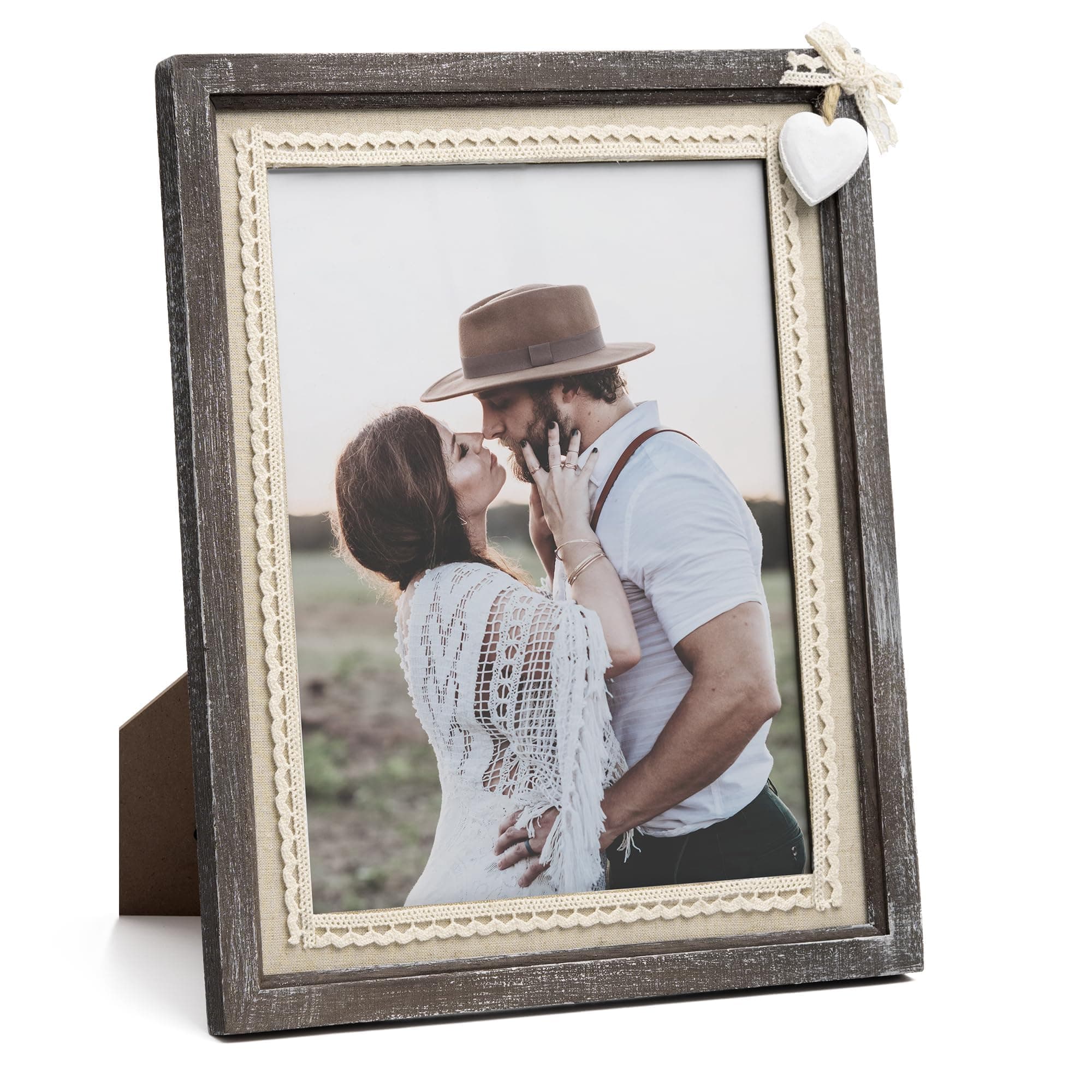 Afuly 8x10 Photo Frame 10x8 Photo Frames Vintage Picture Frame Grey Wooden Picture Frames whit Heart Birthday Presents For Mum Christmas Family Friends Women Couple Gifts