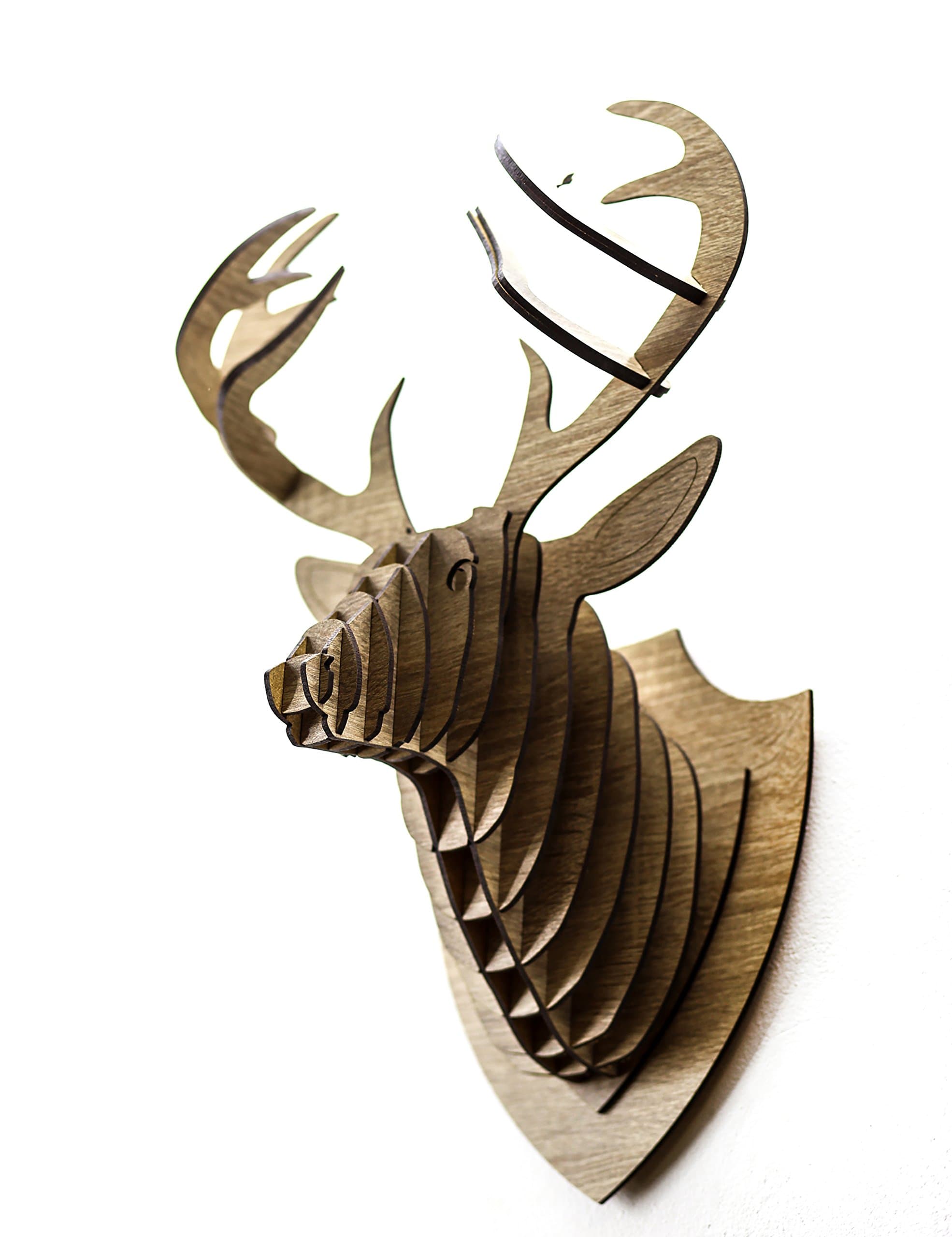 Deer animal trophy head 3D puzzle wooden large wall art hanging home decor DIY (S 45x31x19, Maple)