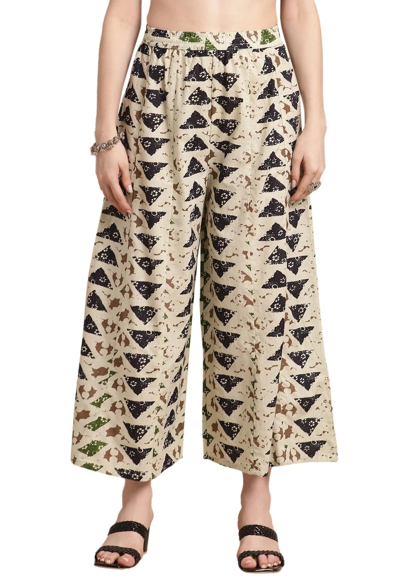 Pistaa's Women's Regular Fit High Rise Cotton Flair Printed Regular Palazzo