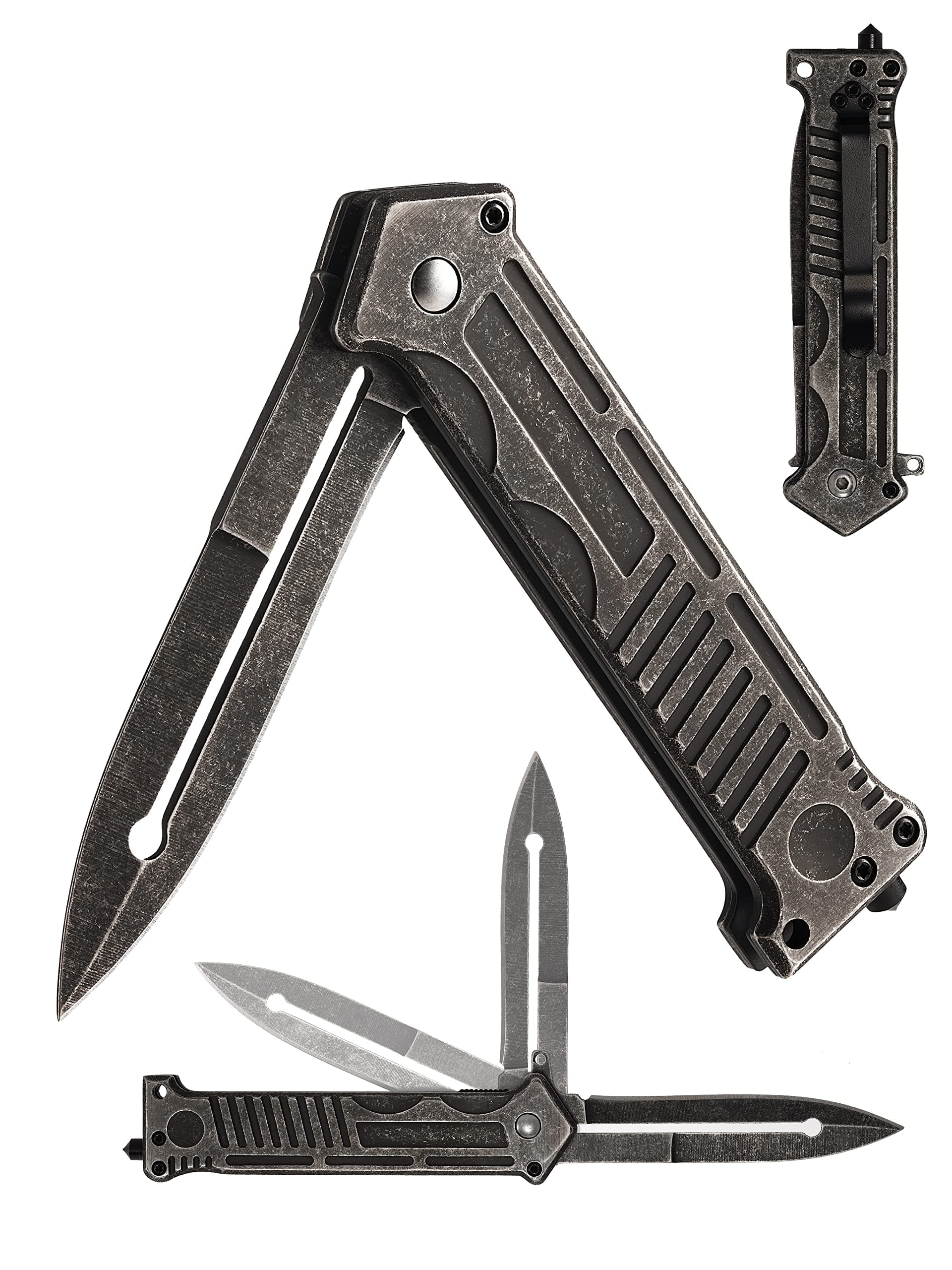 RGNINE Pocket Knife For Men Razor Blade 3.25" - Edc Knife Stainless Steel With Clip, Handle 4.75" - Tactical Folding Knives For Men, Black