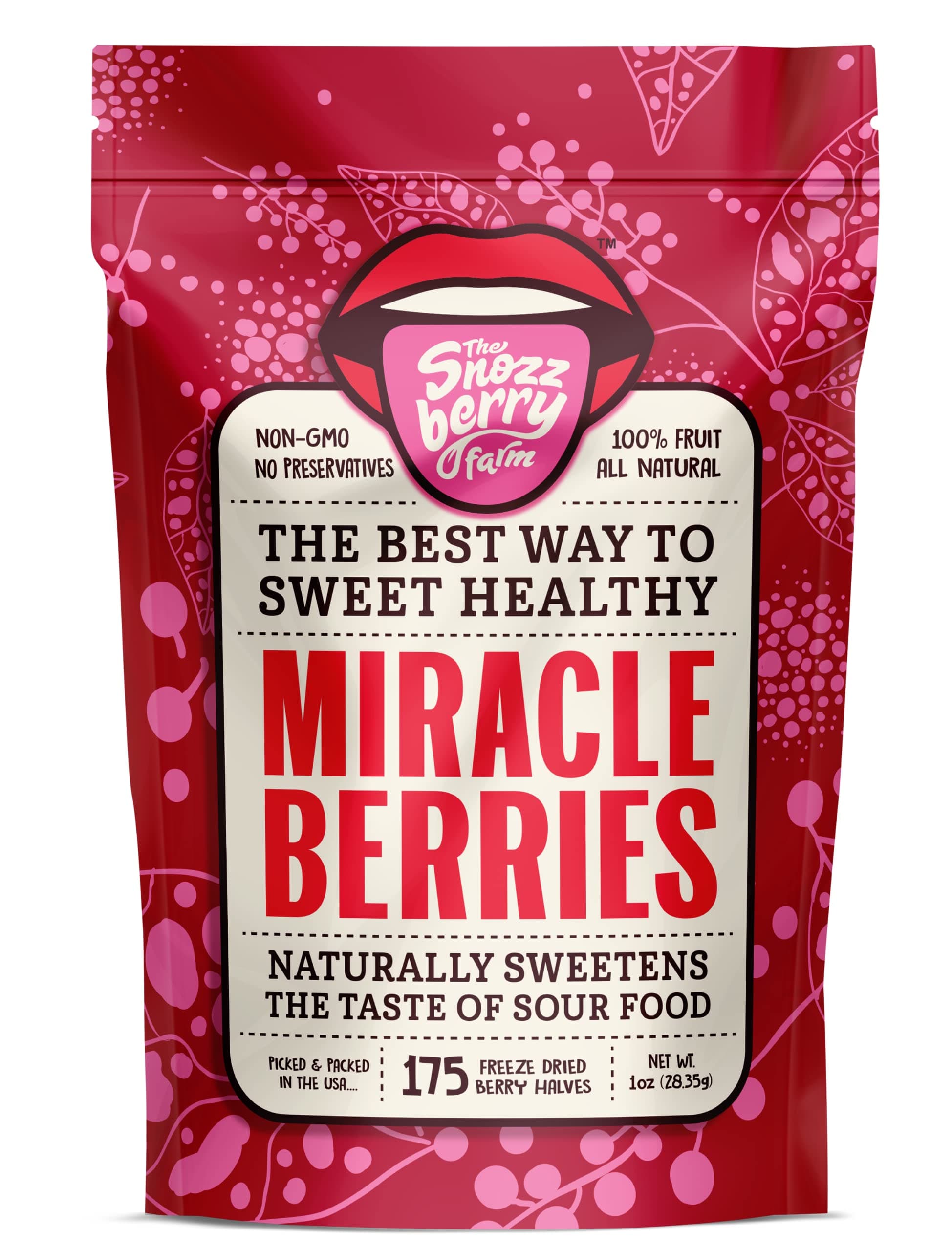 THE SNOZZBERRY FARM Miracle Berries by | 175 berry halves | Freeze-dried, Grown in USA | Turn Sour Sweet | Buy Bulk And Save