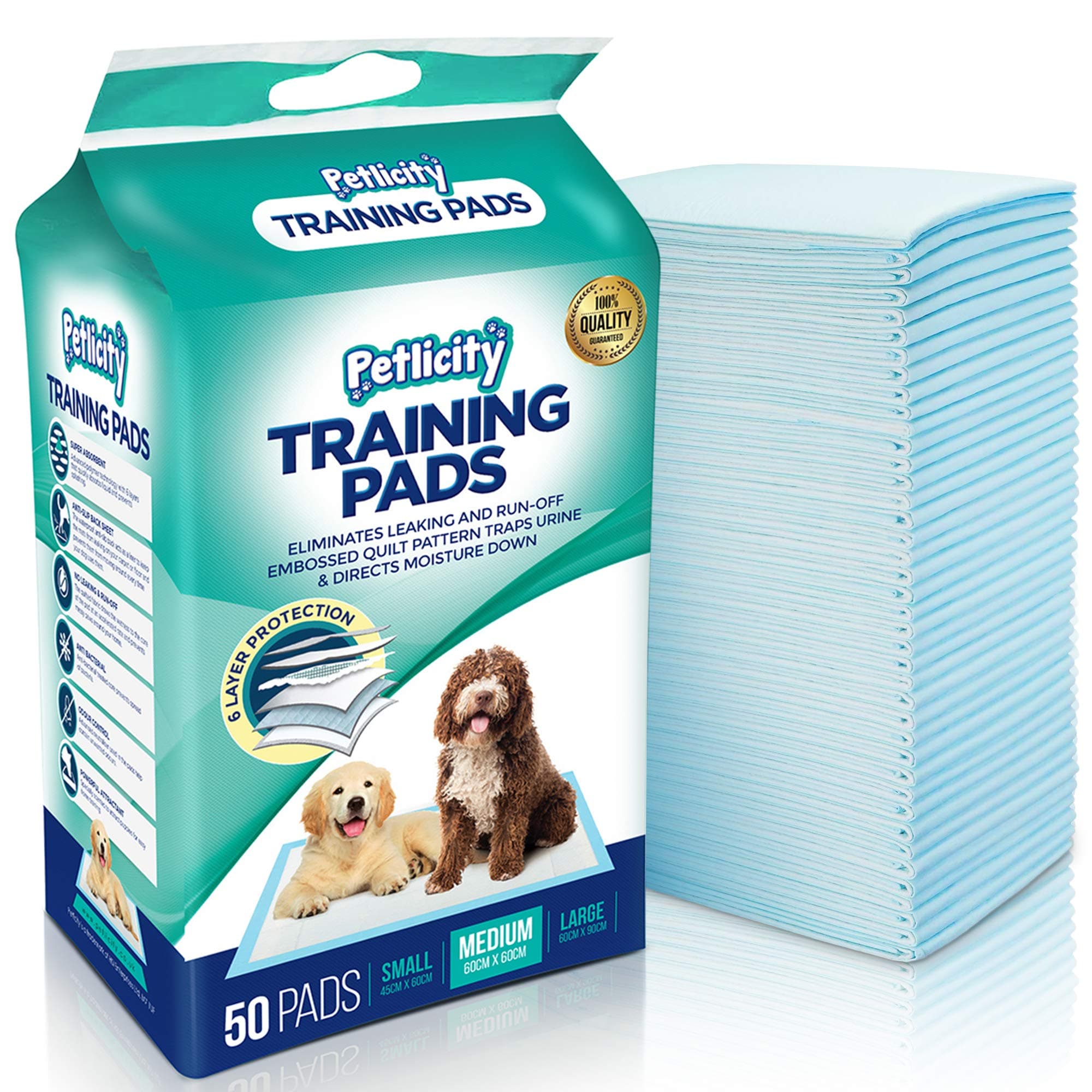 Pack of 50 Puppy Dog/Kitten Toilet Training Pads - Highly Absorbent Mats to protect your Floor, Carpets and Furniture from Pet Pee Wee Mess (Medium 60cm x 60cm)