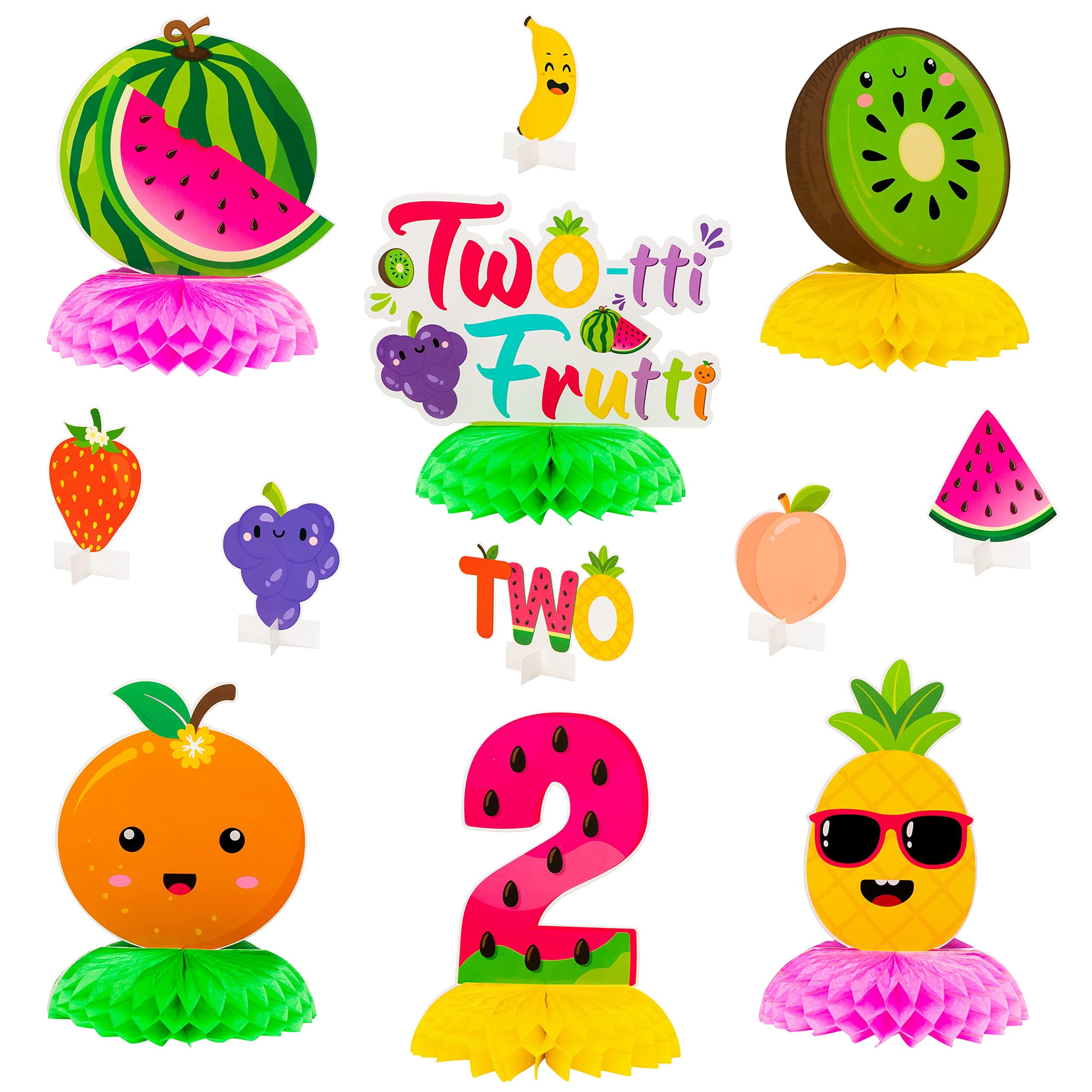 Twotti Frutti 2nd Honeycomb Centerpieces Table Toppers Hawaiian Summer Fruit Watermelon Pineapple Strawberry Table Decor Party Decorations Supplies for Baby Girls 2 Years Old Birthday, 12 Pcs