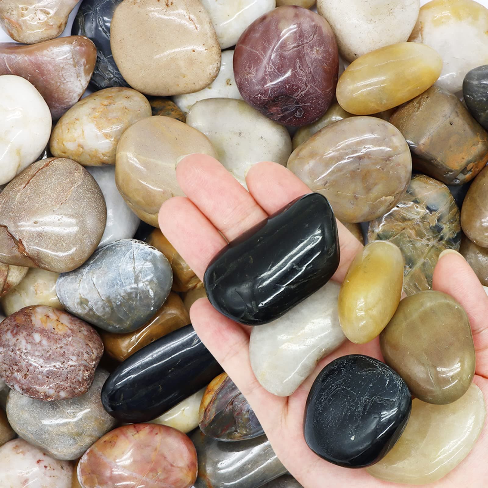 River Rock Stones, Large Decorative Polished Pebbles for Plants, Natural Smooth Mixed Color Pebbles Aquarium Gravel, Vase Fillers, DIY Outdoor Decorative Stones (2.2lb, 1.5" - 2.5")
