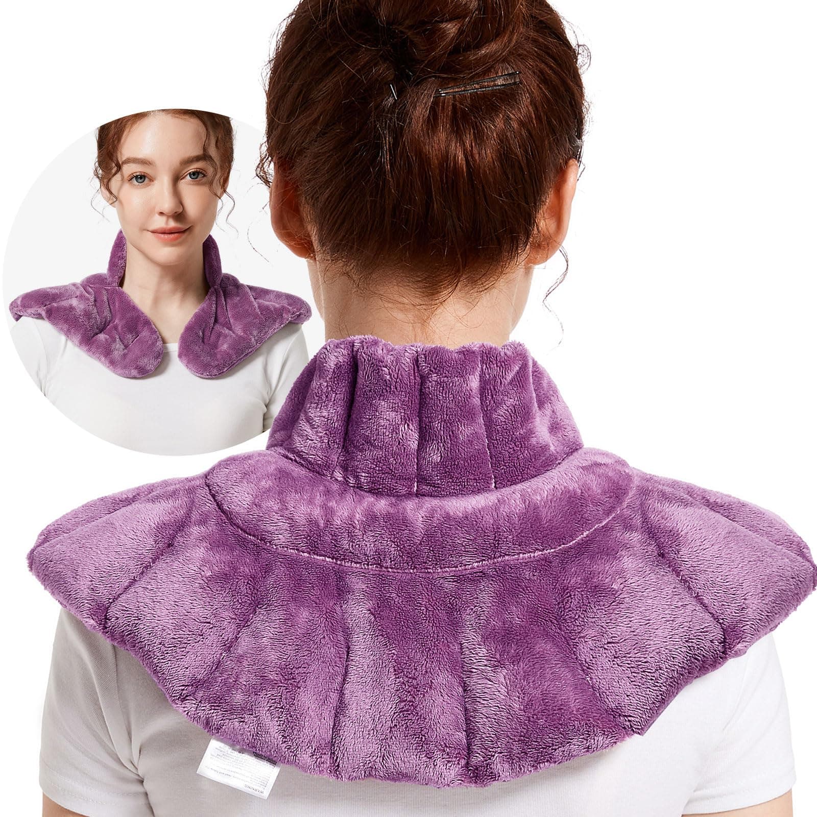 Microwavable Heating Pad for Neck Shoulders and Back, Microwave Heated Neck Wrap with Moist Heat, Weighted Neck Warmer, Purple, Lavender Scented