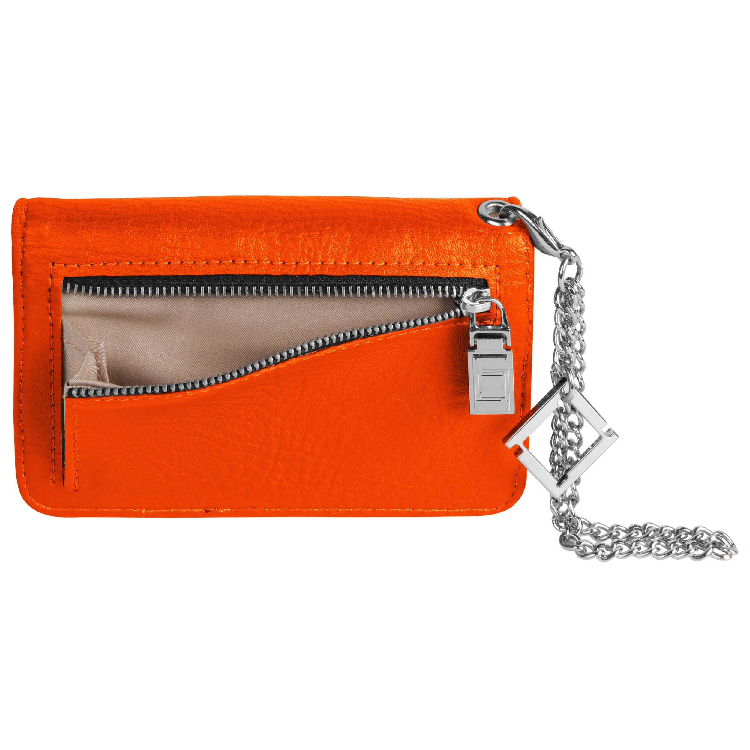 Lencca Kymira Vegan Leather Smartphone Clutch Wallet Purse with Removable Chain Wrist Strap - Orange/Tan