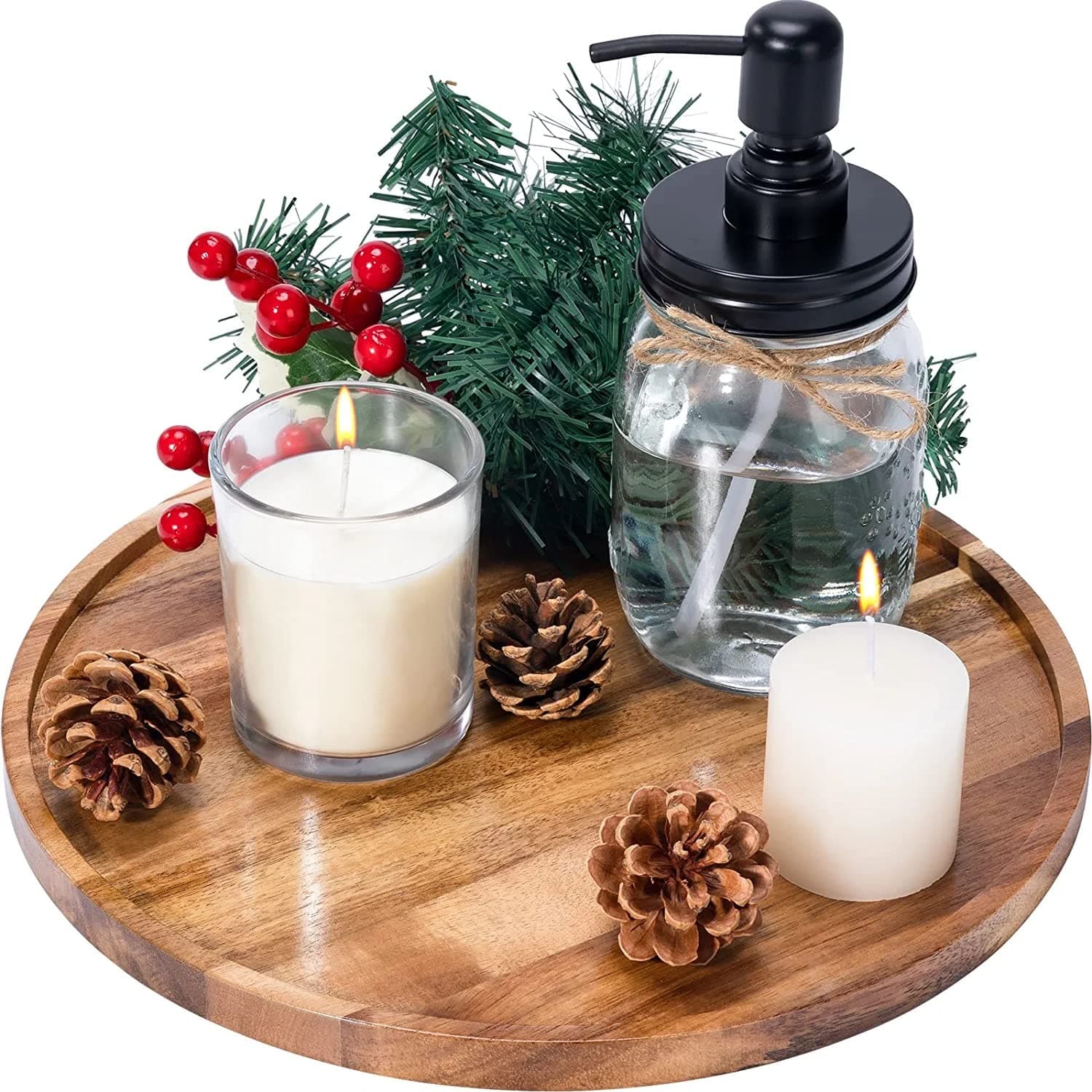 WOOD ART STORE Decorative Round Acacia Wood Tray - Perfect Small Candle Tray for Kitchen, Dining Room, Coffee Table & Home Decor