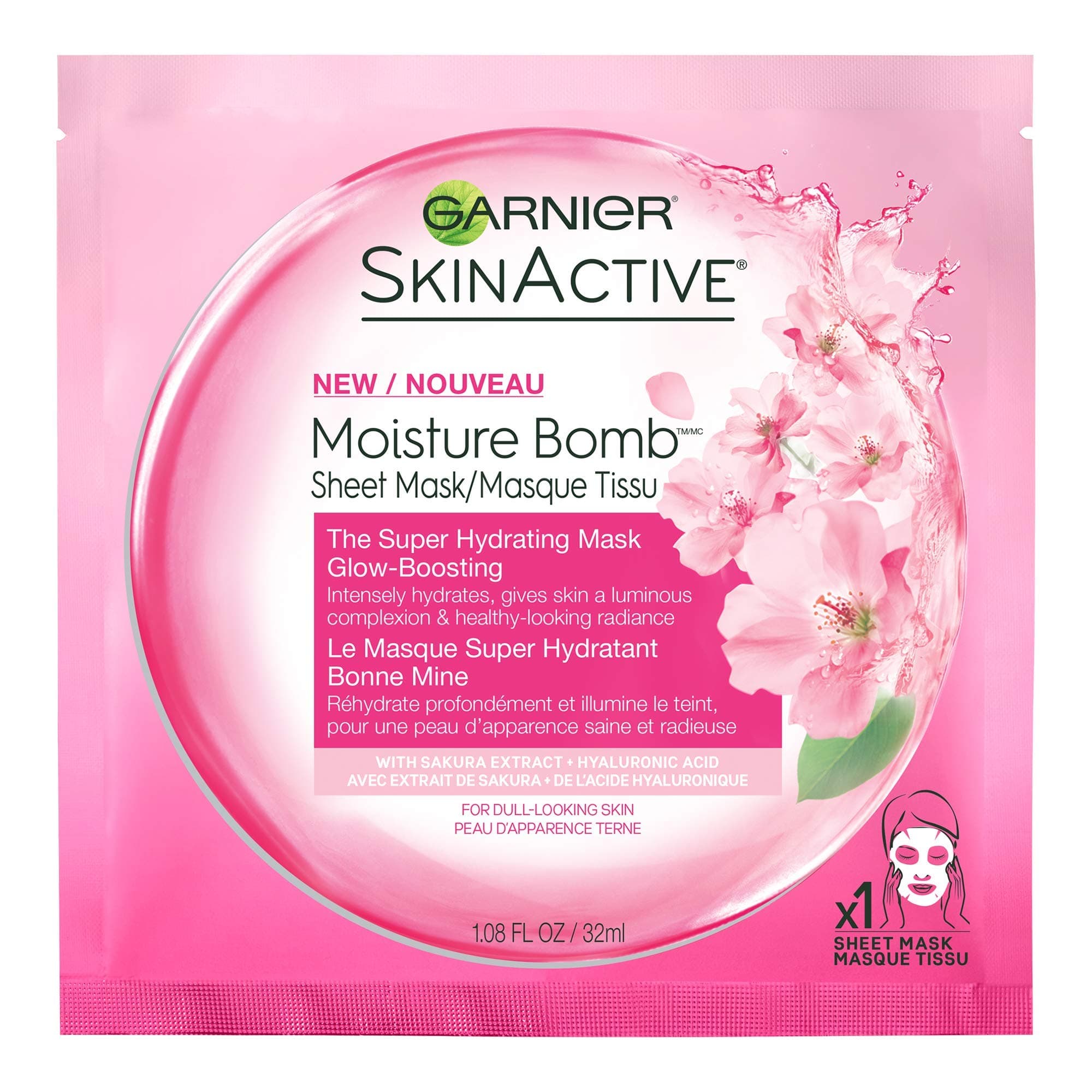 Garnier Skinactive Moisture Bomb Glow-boosting Sheet Mask, 1.08 Oz