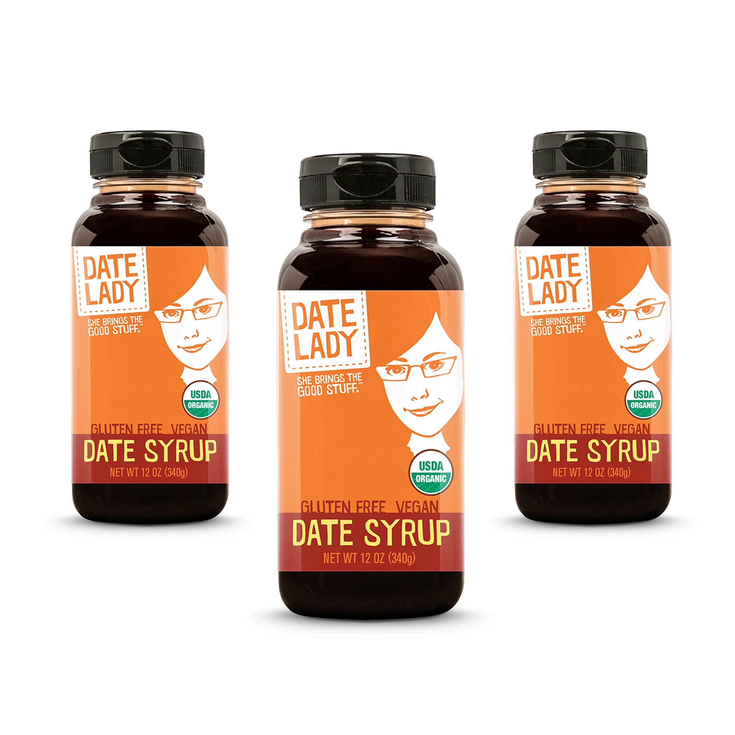 Date Lady Date Syrup 12 oz Squeeze Bottle | Organic, Vegan, Paleo, Gluten-free & Kosher (3-Pack) Sugar Substitute | More Nutrition Than Maple Syrup or Honey