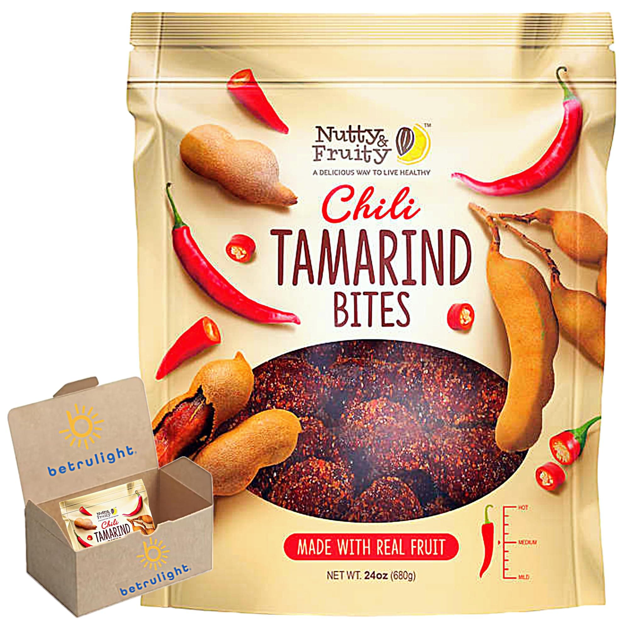 Tamarind Candy, Chili Tamarind Bites or Dried Fruit Snacks, Chili Mango | Every Order is Elegantly Packaged in a Signature BETRULIGHT Branded Box (24 OZ, Spicy Tamarind)