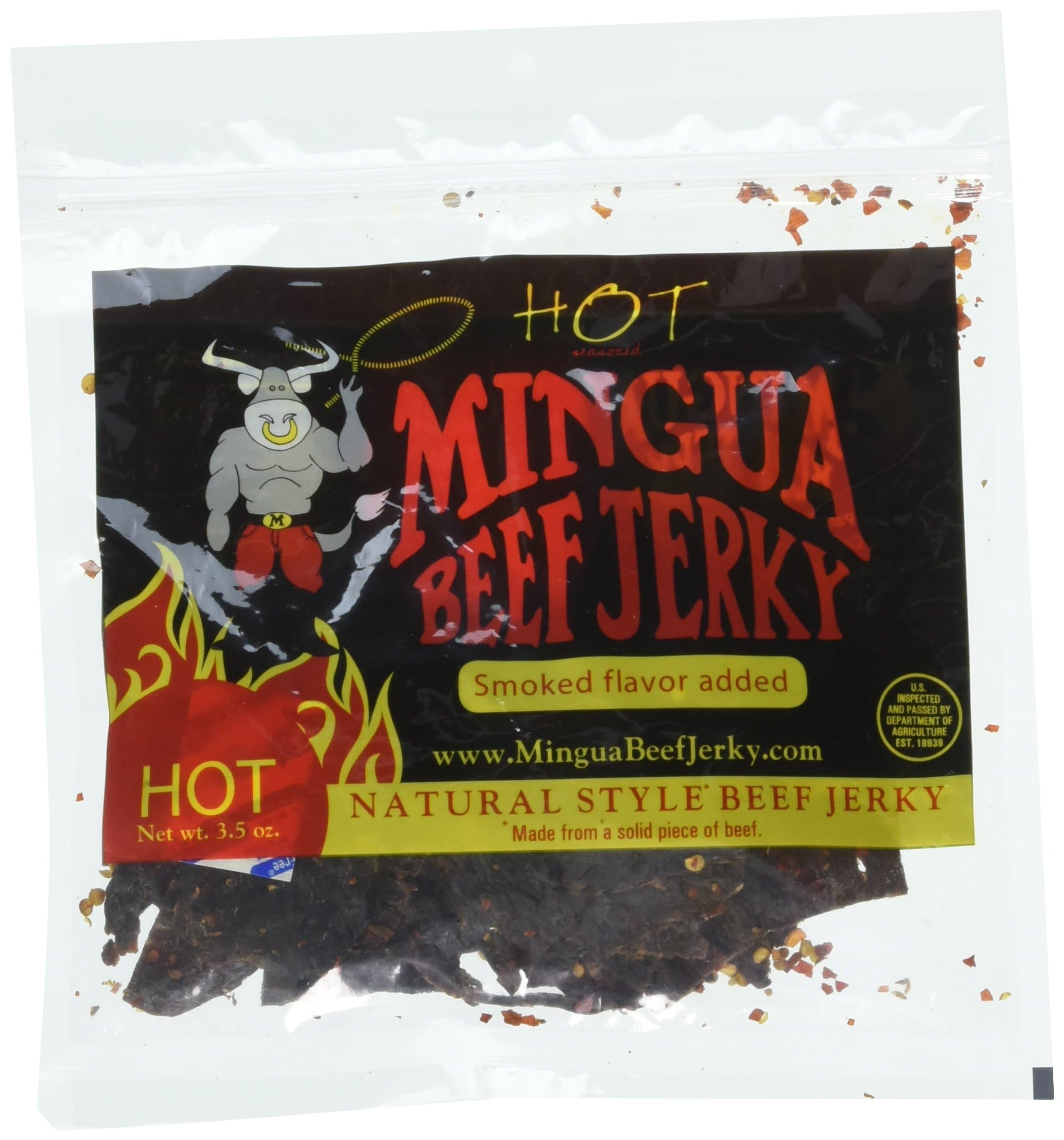 Mingua Hot Beef Jerky - Nitrite-Free & Hand-Cut Spicy Beef Jerky - 100% US Beef (Four 3.5 Oz Bags)