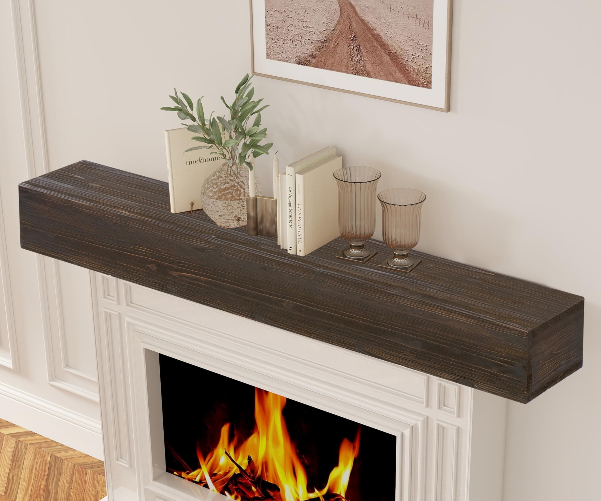 Mederlo 48"×9"×6" Rustic Wood Fireplace Mantel | Wall-Mounted & Floating Shelf for Home Decor
