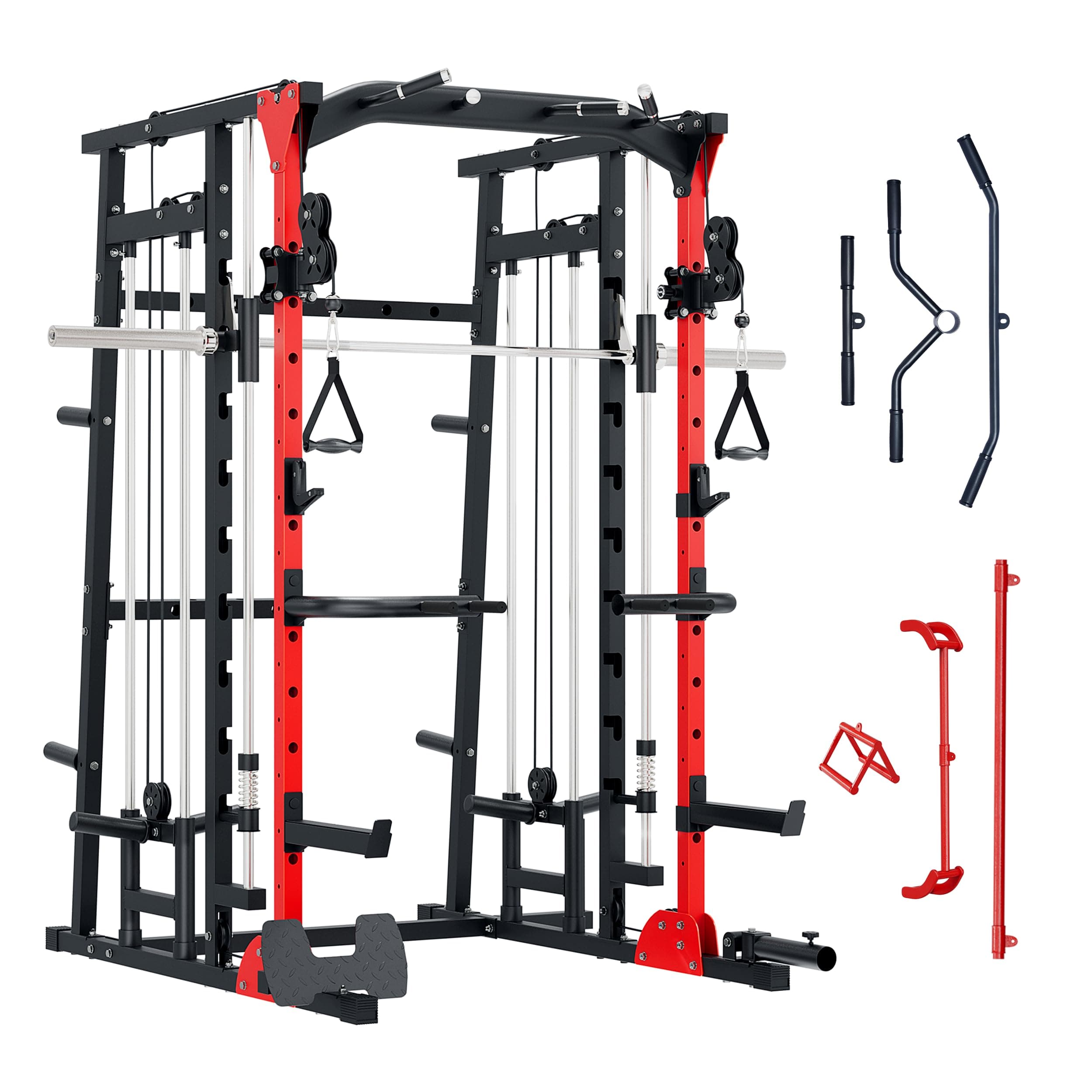 Major Fitness SML07 Machine All-in-One Home Gym Power Cage with Weight Bar and Two LAT Pull-Down Systems and Cable Crossover Machine, Exercise Attachment