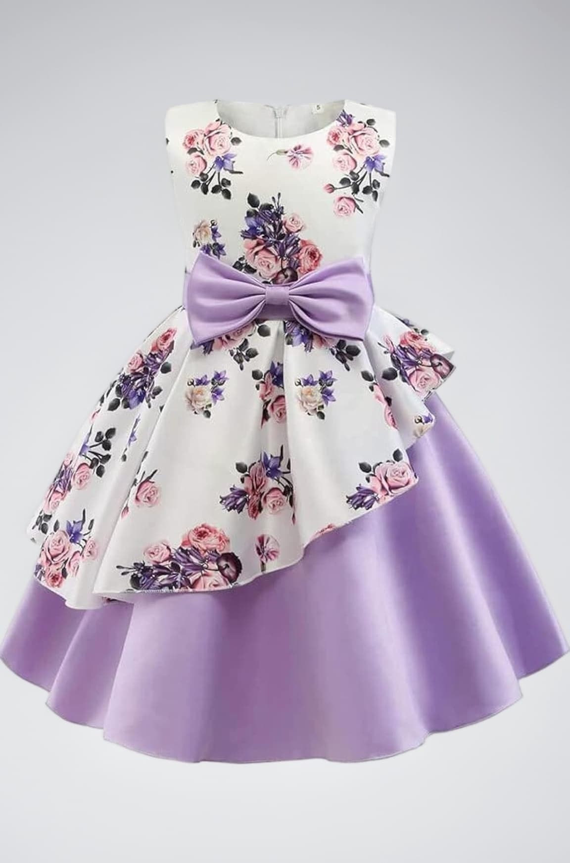 Girl's Satin Floral Printed Frock Knee Length Short Frocks Dress.