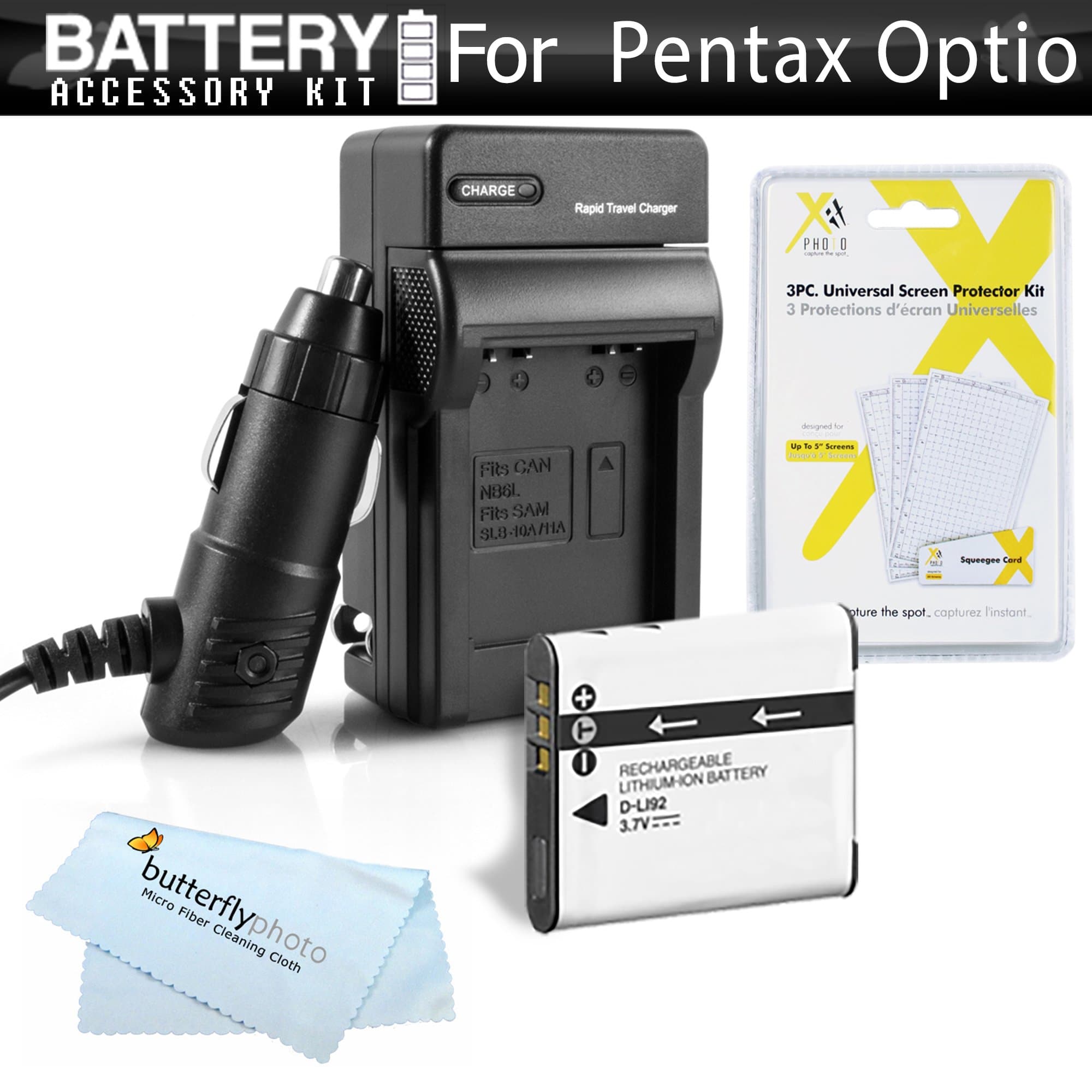 Battery and Charger Kit for Pentax Optio WG-2, WG-3, WG-3 GPS, Ricoh WG-4 GPS, WG-4, WG-30, WG-30W, WG-5 GPS, WG-50 Waterproof Digital Camera Includes Replacement D-LI92 Battery + Ac/Dc Charger ++