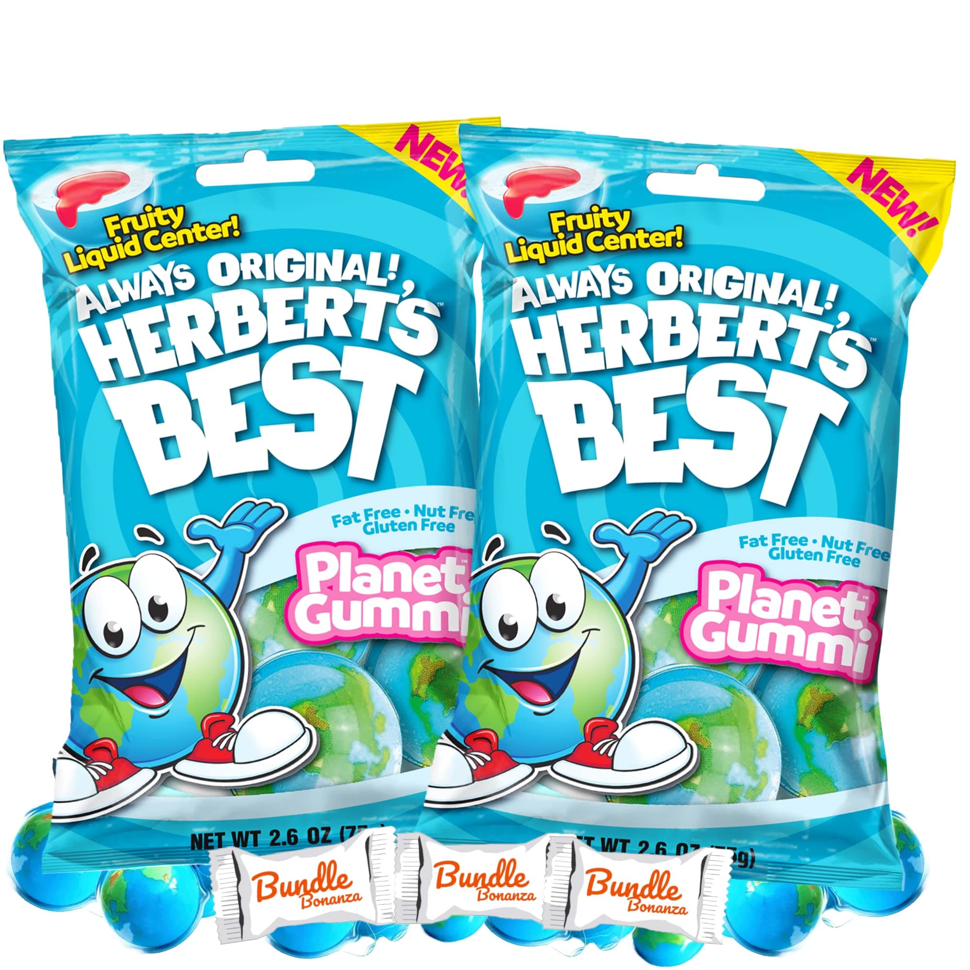 Efrutti Herberts Best Planet Gummi, Individually Wrapped 2.6oz (2 Pack) W/BUNDLE BONANZA Candy 1 Count (Pack of 2)