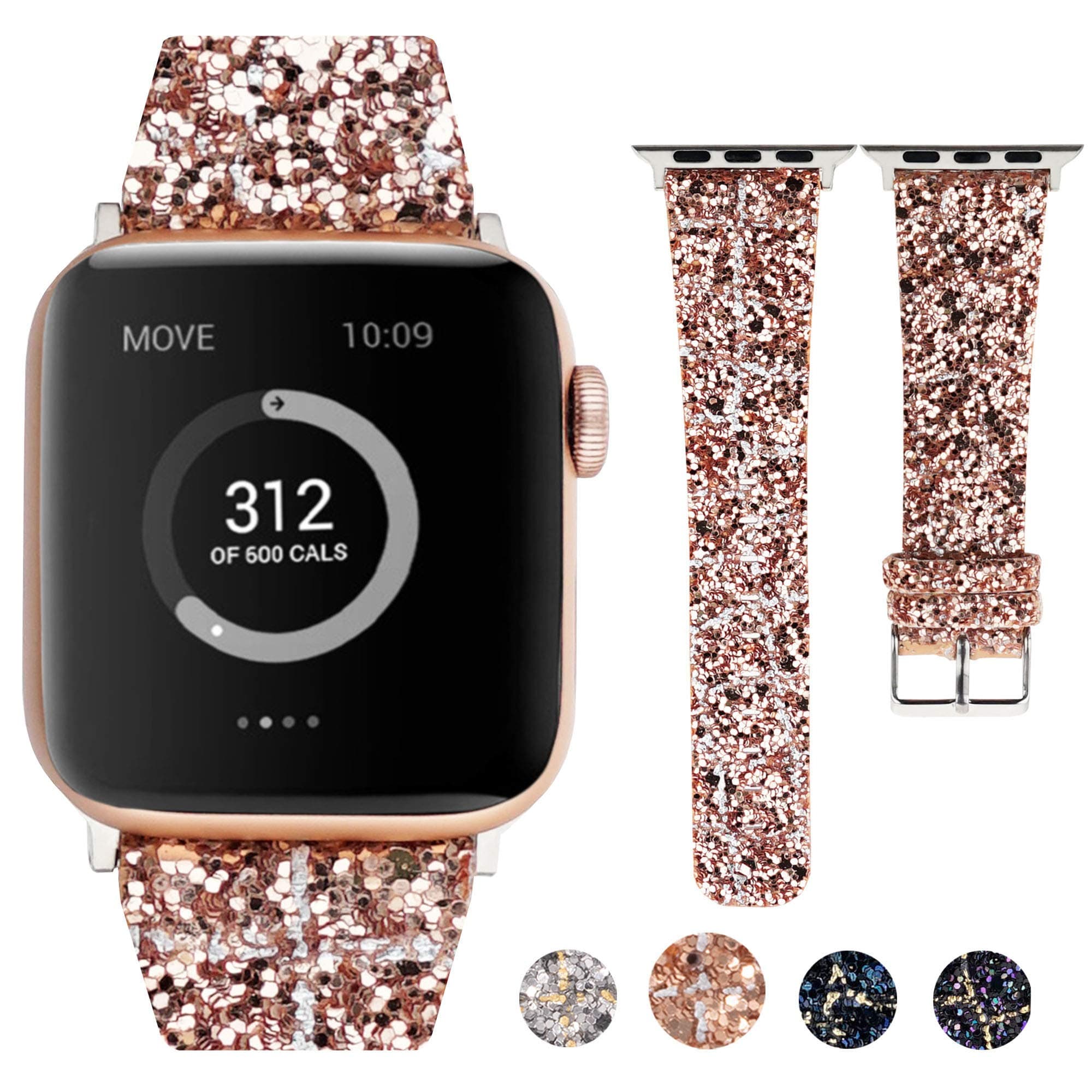 Moonooda Glitter Watch Band Compatible with Apple Watch Band 38mm 40mm 42mm 44mm, Bling Strap Women Men Wristband Replacement for iWatch Series 6 SE 5 4 3 2 1