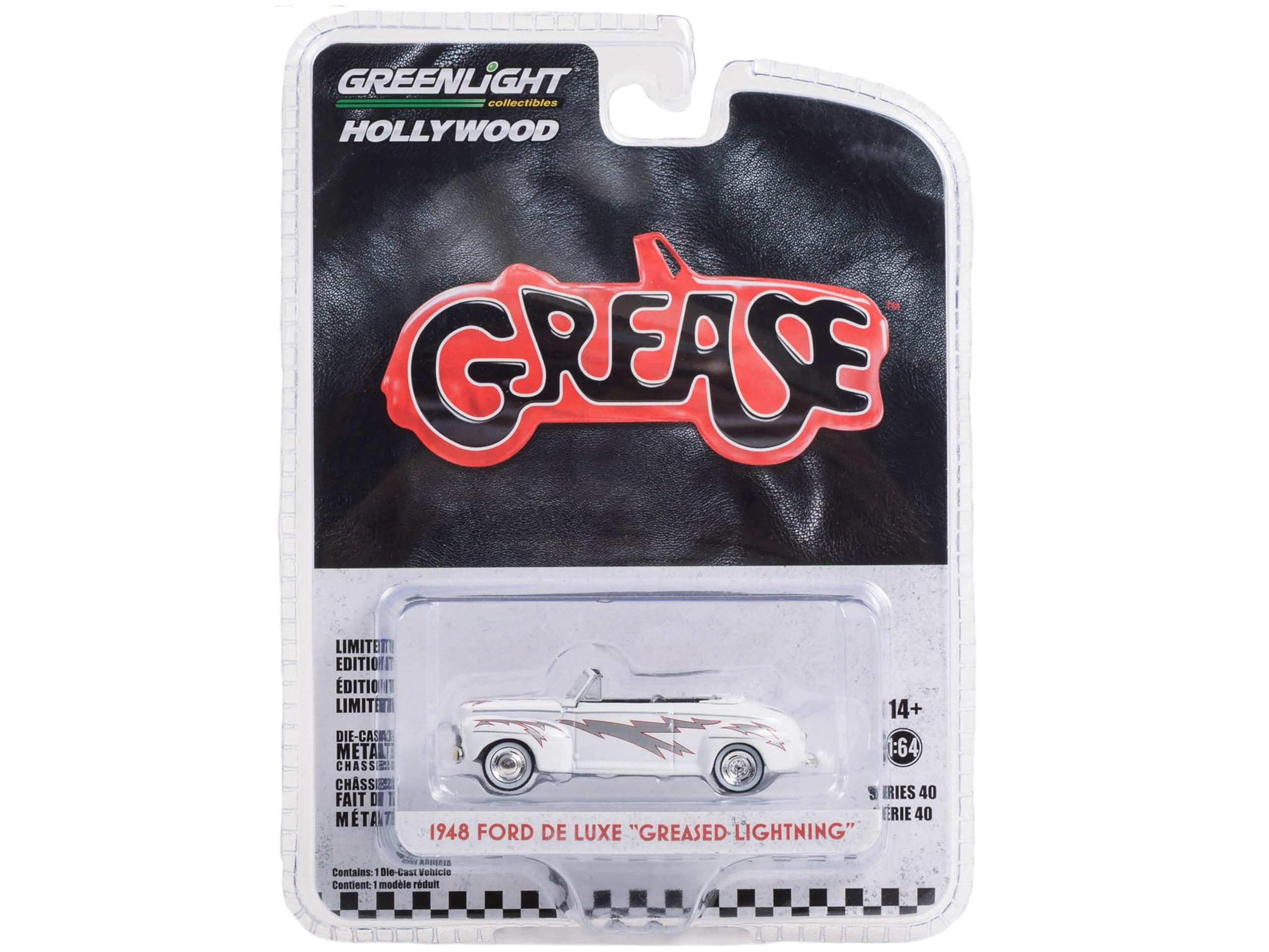 1948 De Luxe Convertible Greased Lightning White with Graphics Grease (1978) Movie Hollywood Series Release 40 1/64 Diecast Model Car by Greenlight 62010A
