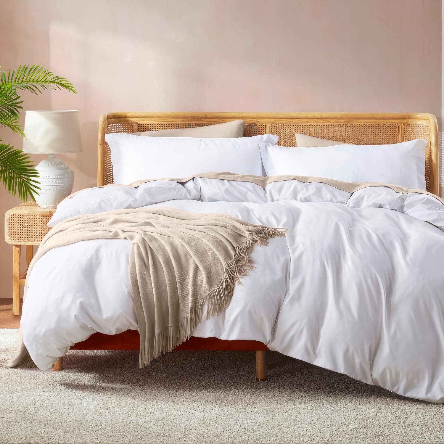 White Duvet Cover Queen Size - Soft Double Brushed Queen Duvet Cover Set, 3 Piece, with Button Closure, 1 Duvet Cover 90x90 inches and 2 Pillow Shams