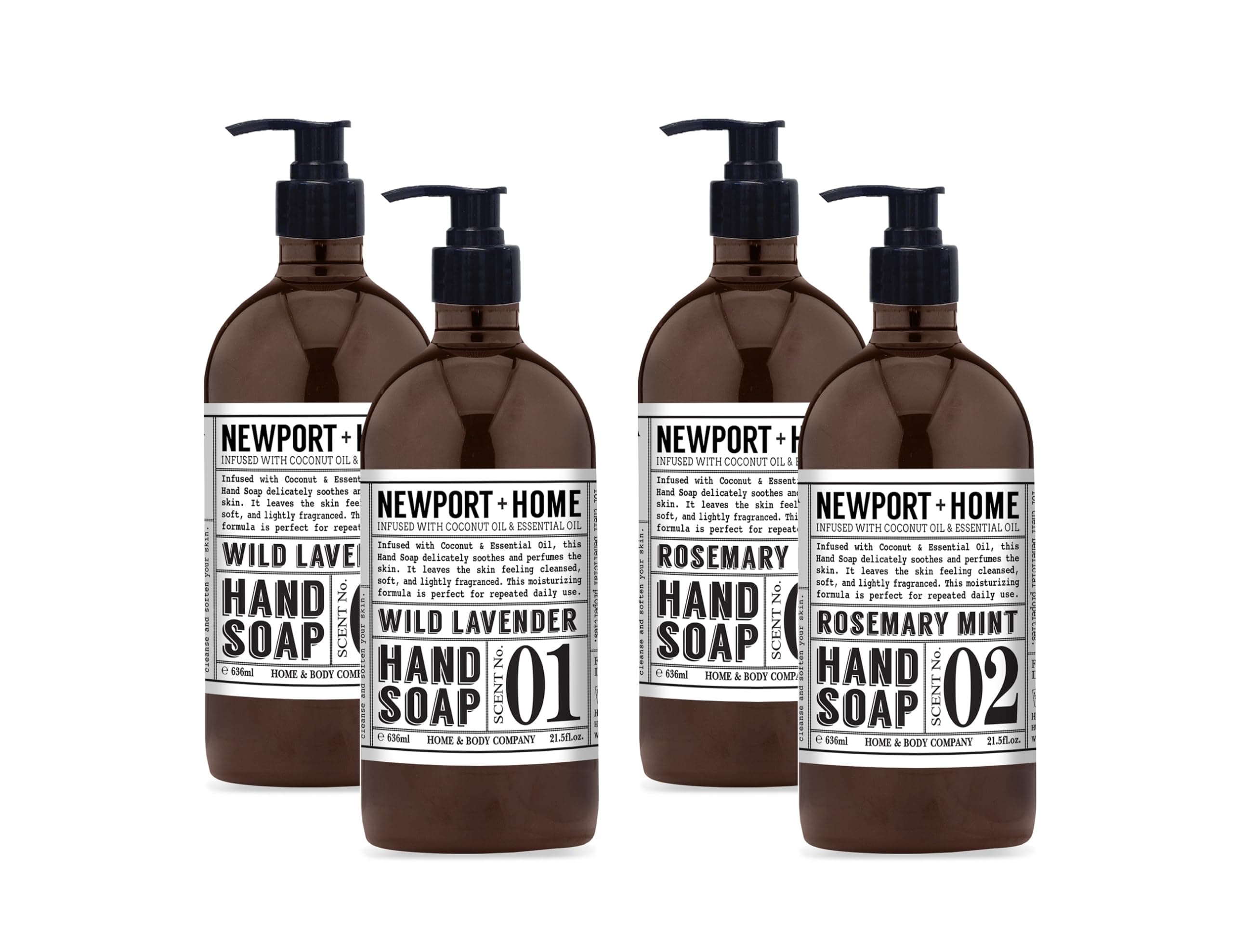 Newport Home Hand Soap, Wild Lavender and Rosemary Mint, 21.5 fl oz, Set of 4, Home and Body Co