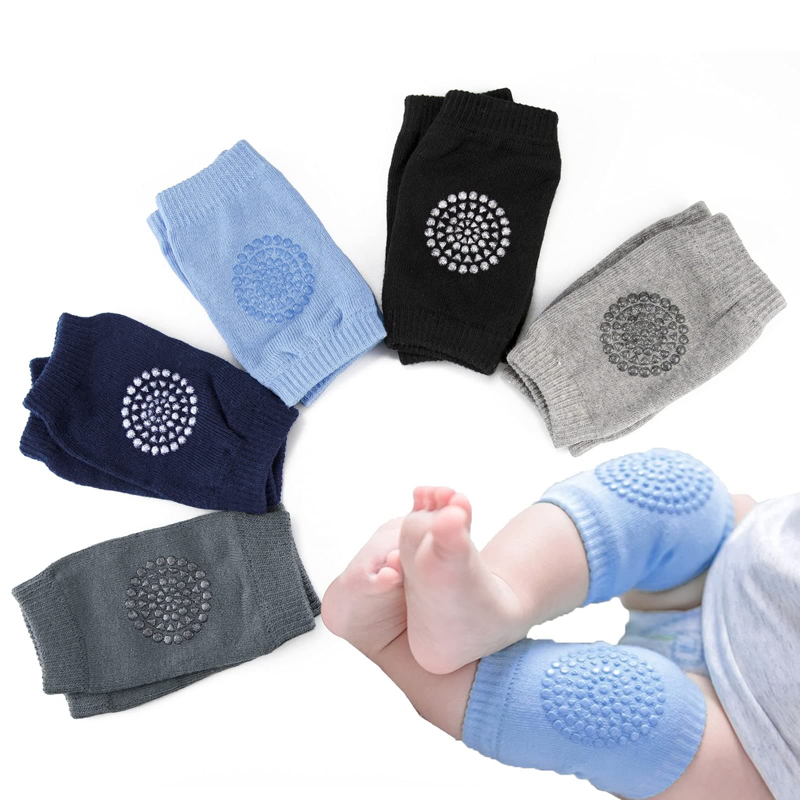 Little World Baby Knee Pads for Crawling - 5 Pairs Anti Slip Toddler Knee Pads Unisex Baby Knee Protectors Crawling Anti-Slip Knee Protector For Toddler Baby Infant 0-24 Months