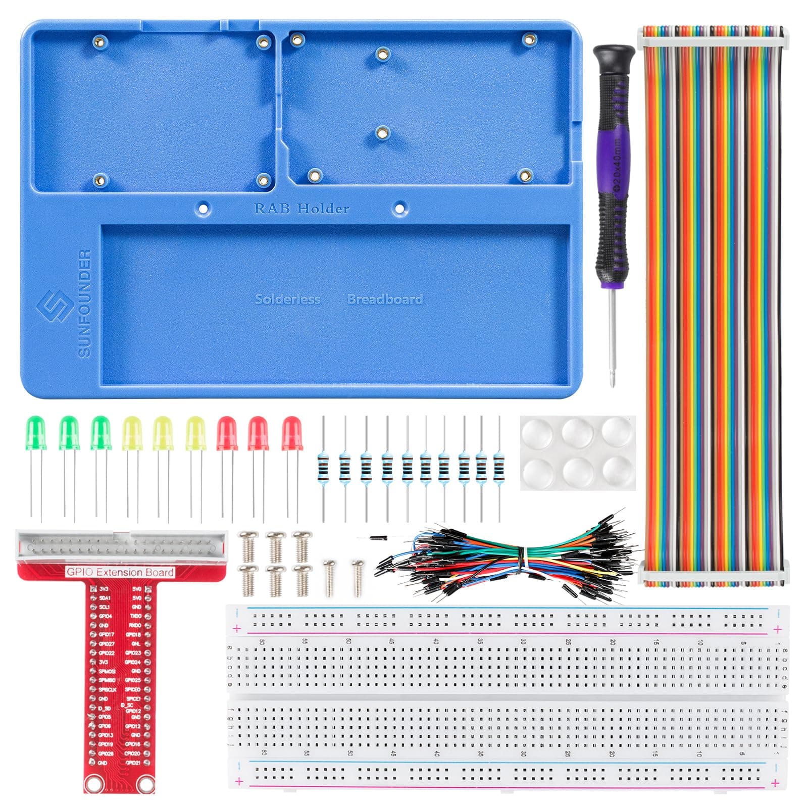 RAB Holder Breadboard Kit for Raspberry Pi Compatible with Arduino Uno R4 Minima/WiFi/Uno R3/Mega R3, Raspberry Pi 5 4B 3B+ 3B 2 Model B and 400 830 Points Breadboard