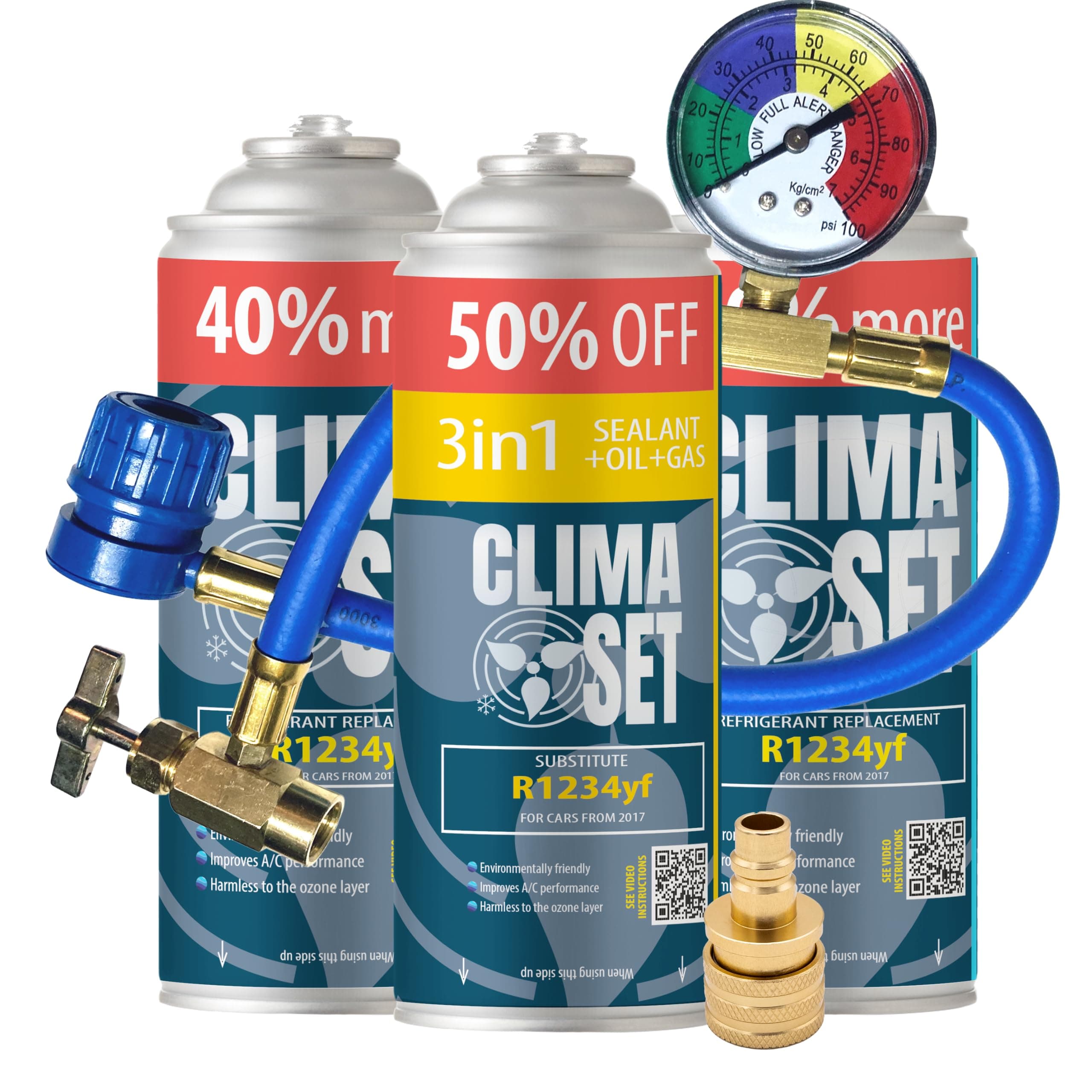 ClimaSet R1234yf air conditioning recharge + 3in1 r1234yf air conditioning ga...