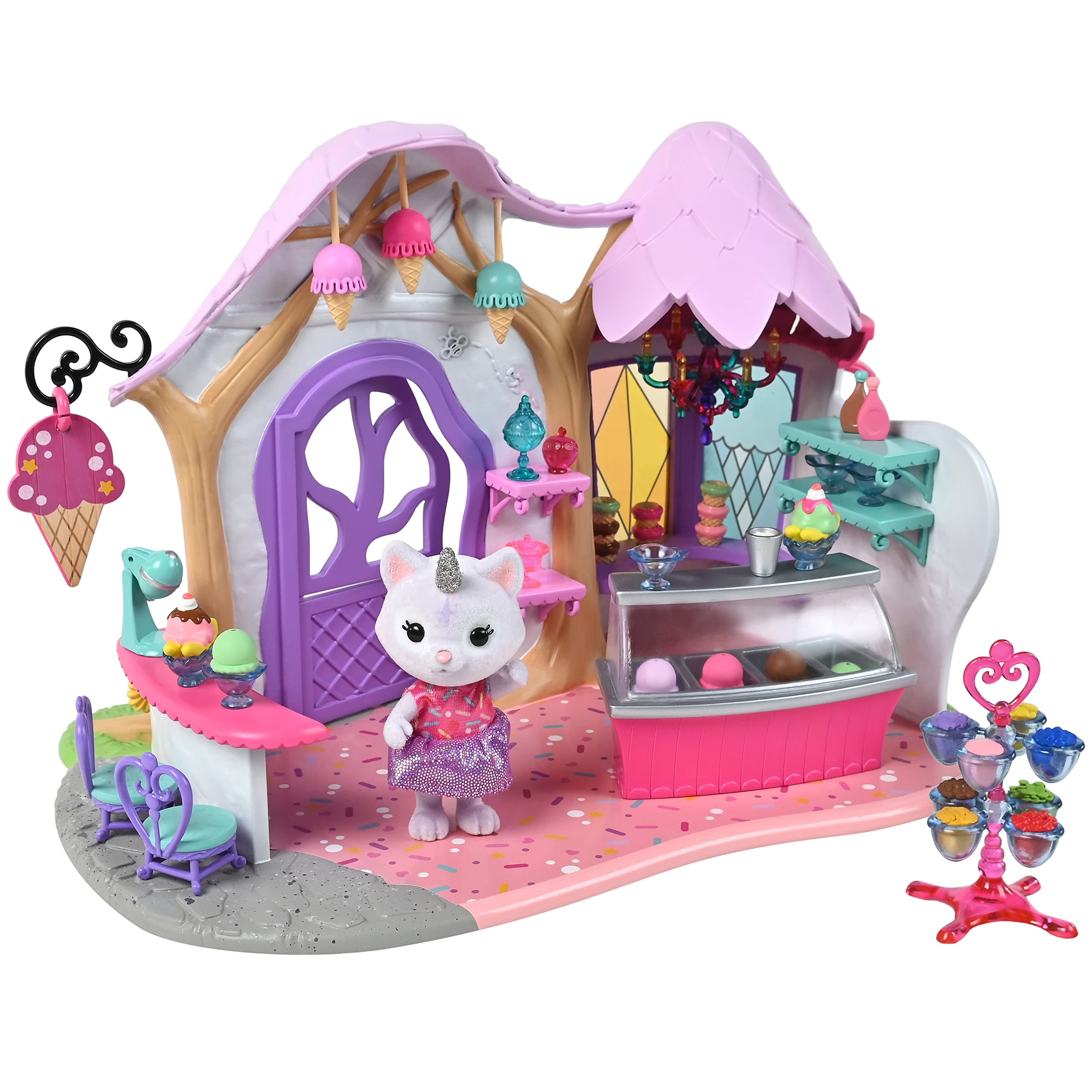 Sunny Days EntertainmentHoney Bee Acres Rainbow Ridge Crystal’s Ice Cream Shop – 36 Furniture Accessories with Exclusive Unicorn Figure | Fantasy Dollhouse Playset | Pink Pretend Play Toys for Kids