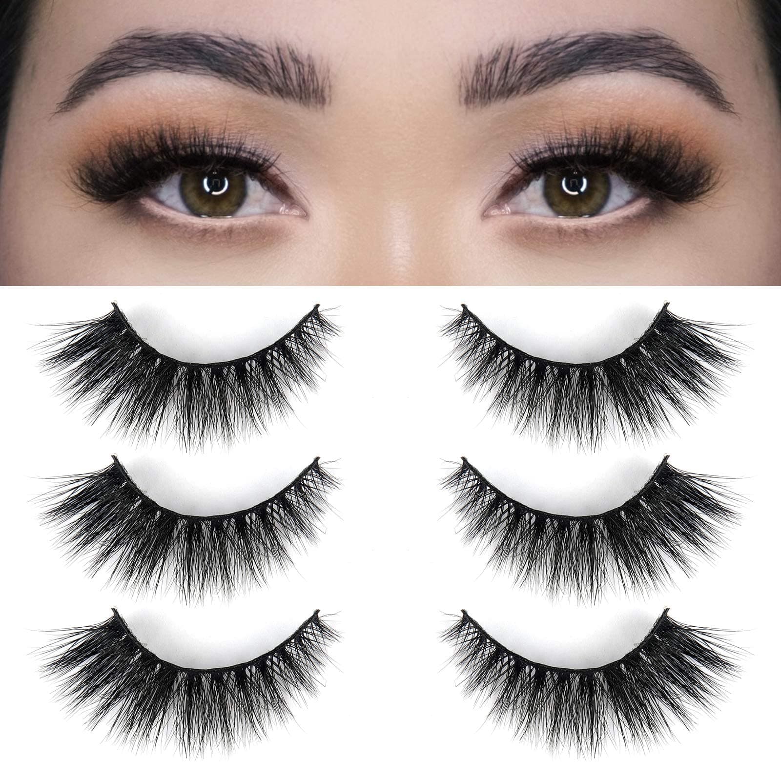 Bepholan Fales Eyelashes Natural Look Mink Fake Eyelashes 3-Pack Soft Band Cat Eye Lashes Manga Eyelashes Fluffy,XMZ208